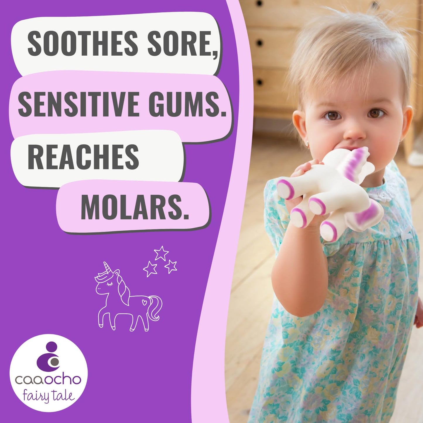 CaaOcho Pure Natural Rubber Teething Baby Toy - Mira The Unicorn Teether for Babies, BPA Free Baby Toy, All Natural Teething Toys for Babies 0-6, Safe and Fun Molar Teether Toy