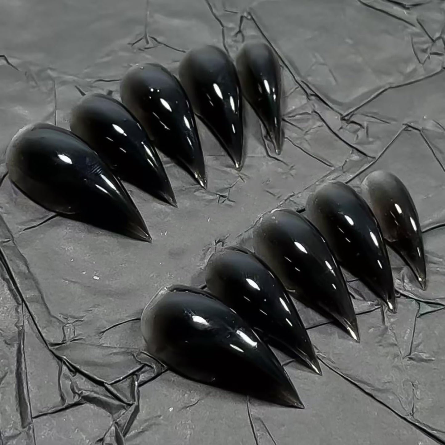 Luxury Press on Nails Medium Stiletto Handmade Eagle Claw Unique Reusable ABS Material Fake Nails Dragon Cat Claw False Nails with Designs Black Glossy Glue on Nail Curved Thick Acrylic Nail(M)