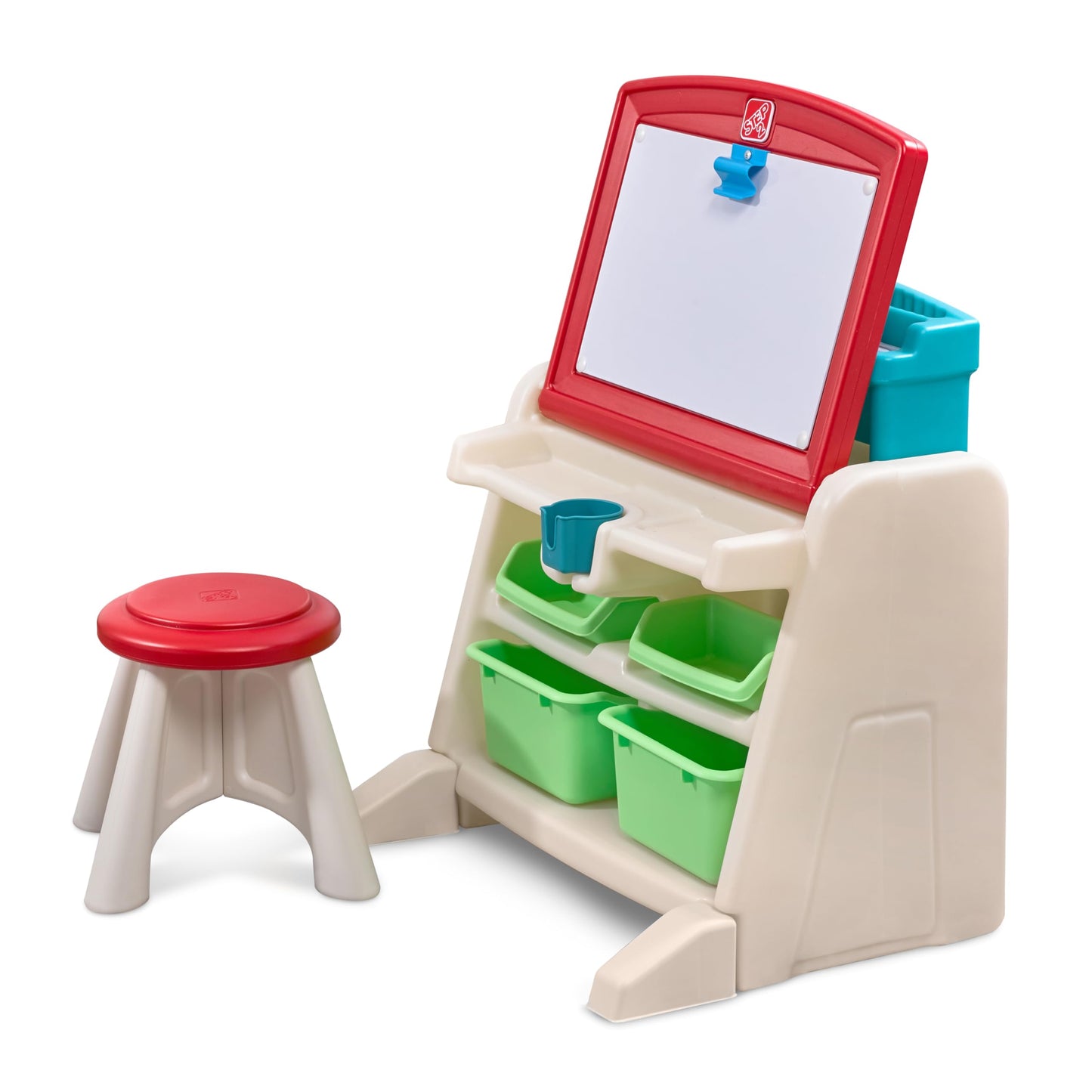 Step2 Flip & Doodle Easel Desk With Stool, Kids 2 in 1 Activity Table, Art Board, Made of Durable Plastic, For Toddlers 2+ Years Old
