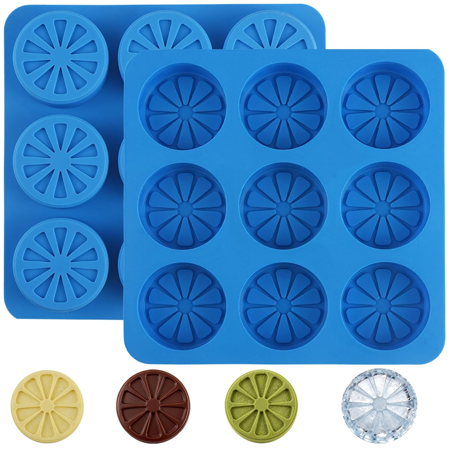 Sidosir 2Pcs Lemon Ice Chocolate Silicone Molds, 9 Cavity Non-Sticking Fruit Shaped Silicone Ice Molds for Making Chocolate Cupcake and Jelly, 3D Ice Lemon Mold for Daily Baking, Ice and Candy Making