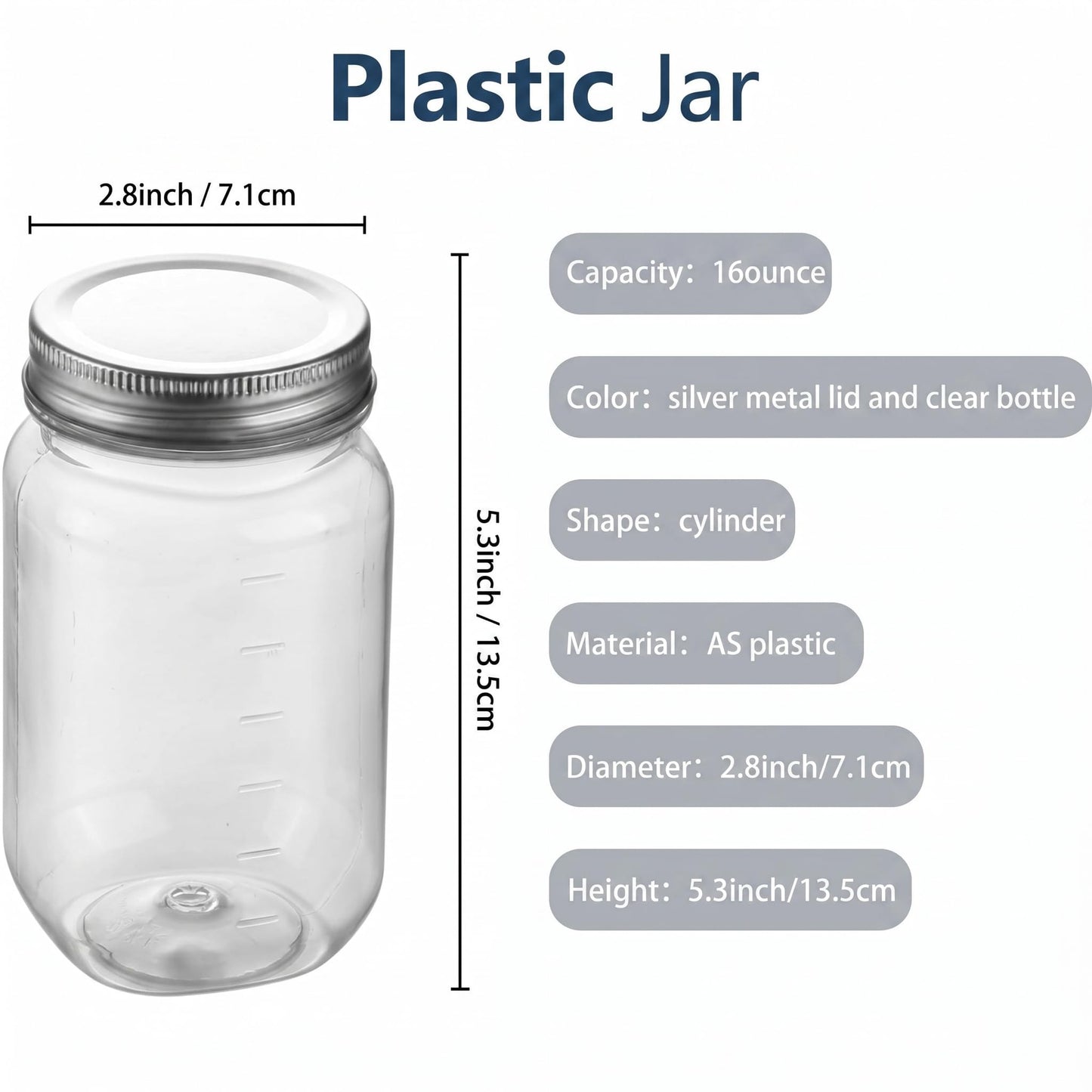 novelinks 16 oz Clear Plastic Jars with Lids, Refillable 16oz Mason Jars with Lids & Storage Containers for Kitchen & Household Use (20 Pack,Silver)