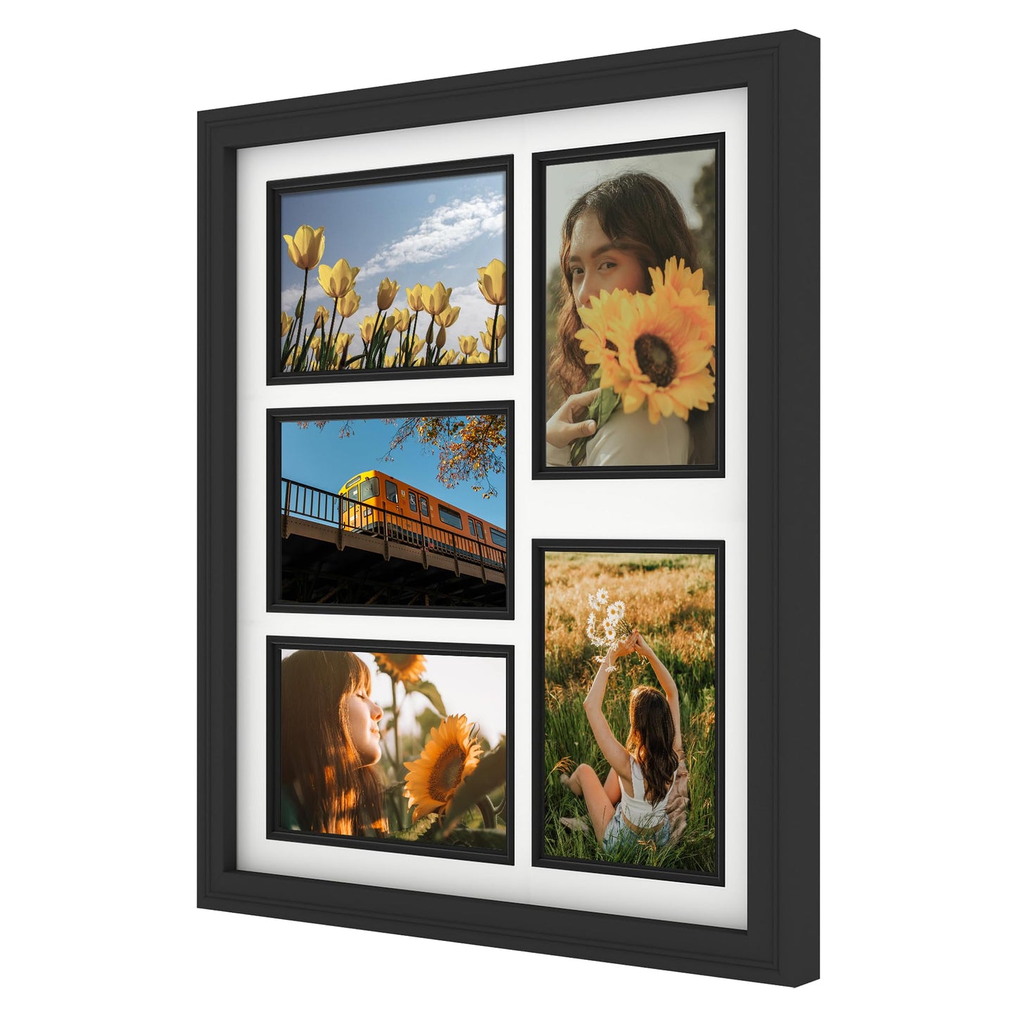 iRahmen 4x6 Collage Picture Frame with Tempered Glass - Display Five 4 x 6 Photos, Wood Frames Home Decor Wall Mount, Black