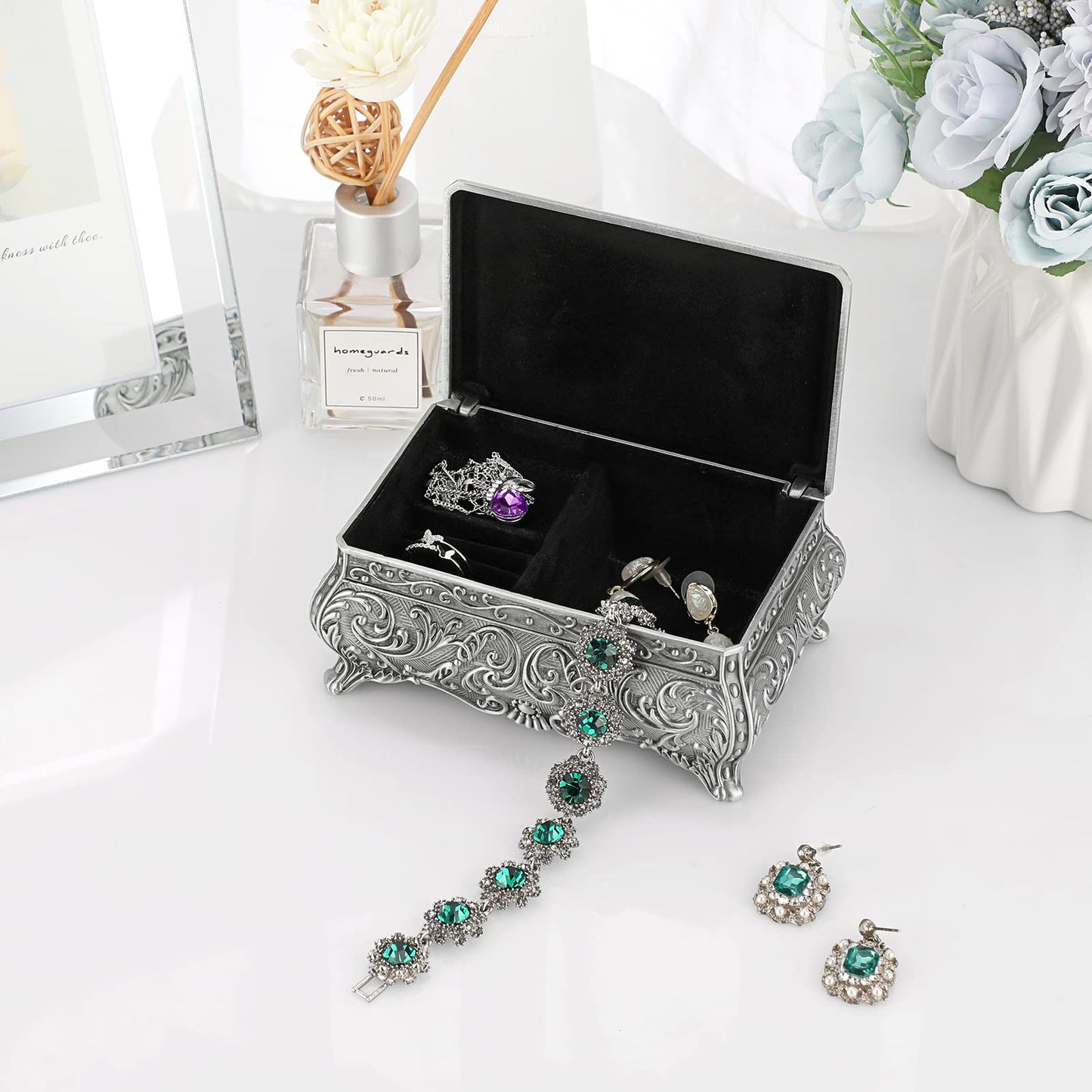 ELLDOO Vintage Metal Music Box, Wind Up Musical Jewelry Box Keepsake Box, Small Trinket Jewelry Storage Box Gift for Girl Women (Tune: You Are My Sunshine)