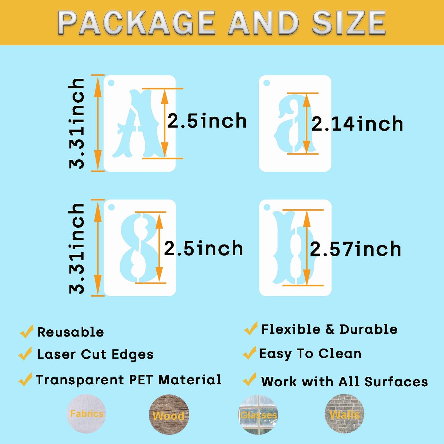 ASMPIO 2.5 Inch Alphabet Letter Stencils Kits, 66 Pcs Drawing Templates for Painting on Wood, Wall, Fabric, Reusable Letter Symbol Number Plastic Art Craft Stencils