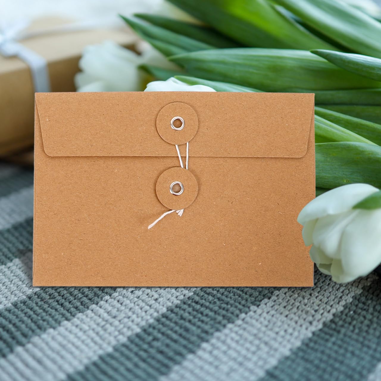 FUNOMOCYA 20Pcs Kraft Paper Wire Organizer Bags with String Tie Document Envelopes for Letters Files Invitations Office File Folder Storage