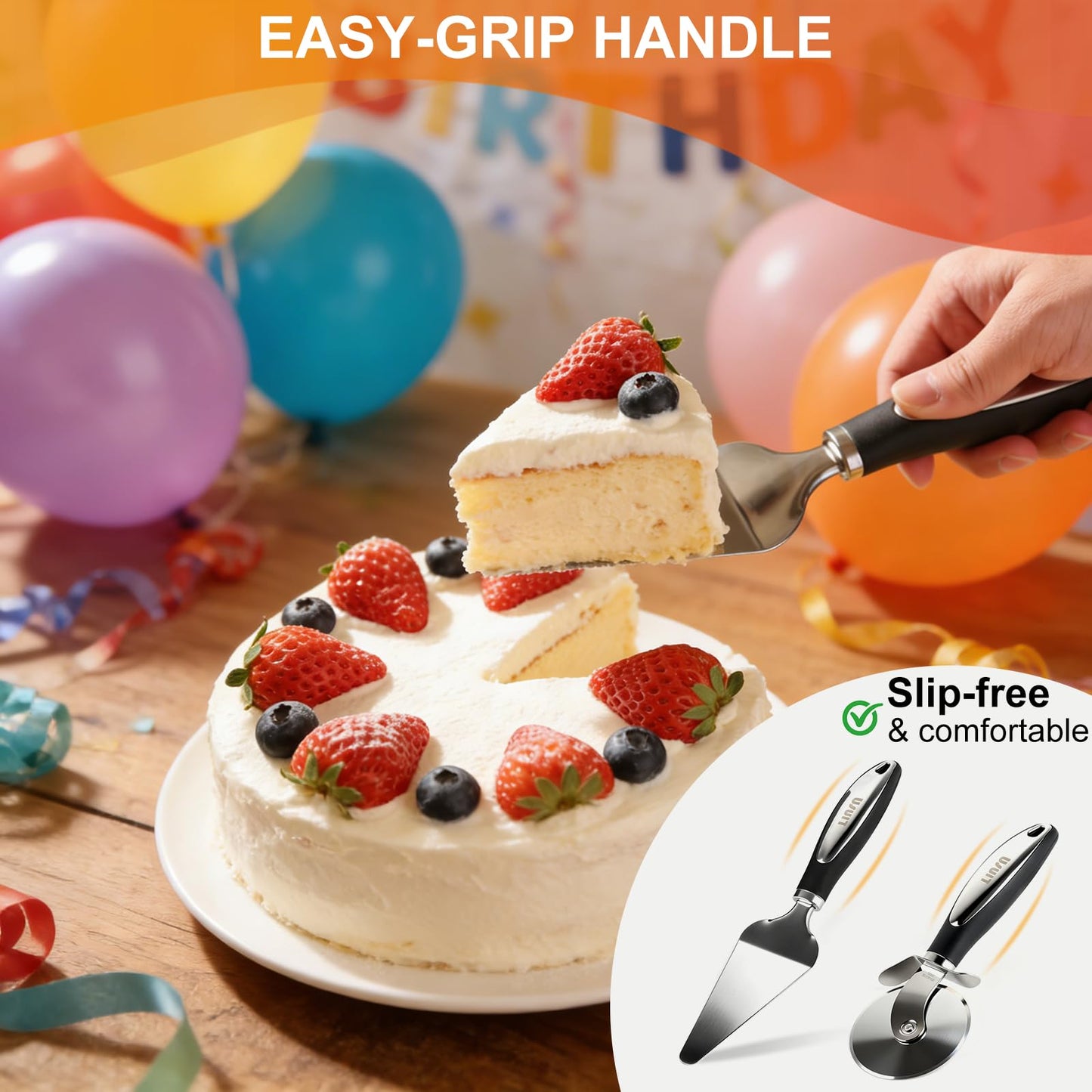 Usuit Premium Pizza Cutter Wheel and Server Set – Sharp Stainless Steel Slicer & Pie Server – Professional Dough Roller and Pastry Cutting Tools for Family Gatherings and Kitchen Parties
