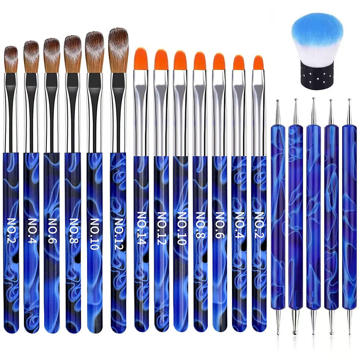19Pcs Navy Blue Nail Art Brush Set, Nail Brushes Kit with Acrylic Nail Brush, Gel Polish Brushes, Dotting Tools, Nail Dust Brush, Manicure Tool for Acrylic Powder Application, Sculpting & Cleaning