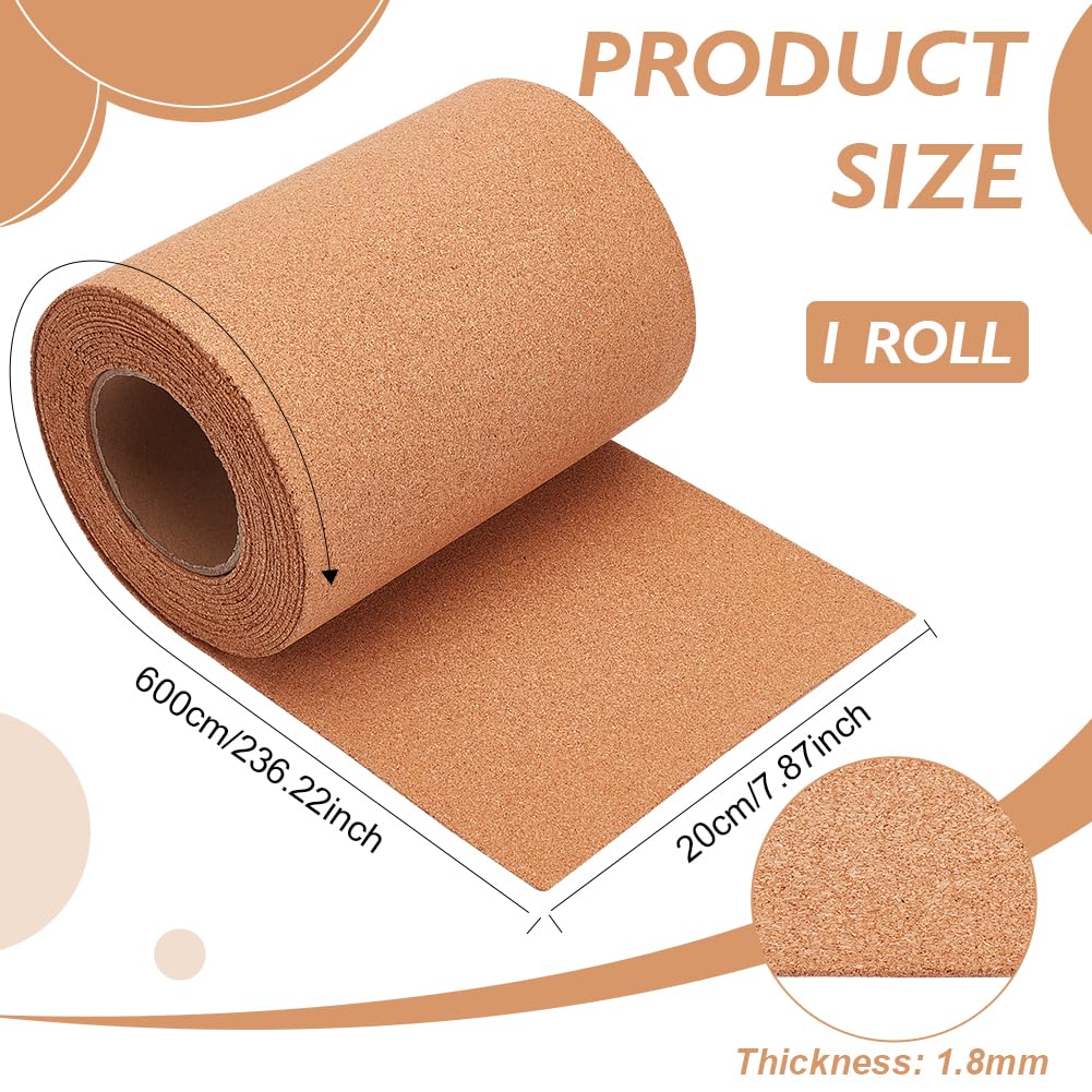 BENECREAT 19.68ftx7.8inch Cork Roll, 2mm Natural Cork Board Bulletin Board Corkboard Paper Sheets for Coaster, Wall Decoration, Party and DIY Crafts Supplies