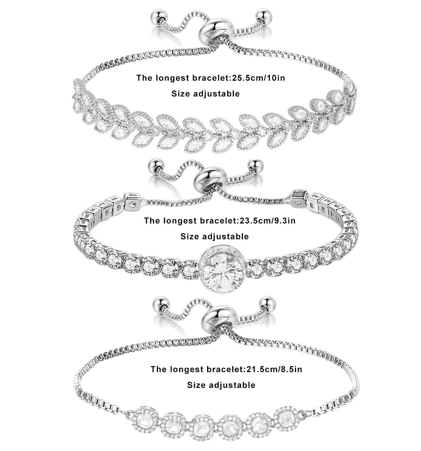 Wovanoo Tennis Bracelet for Women Cubic Zirconia Bracelets Adjustable Slider Bracelets Silver