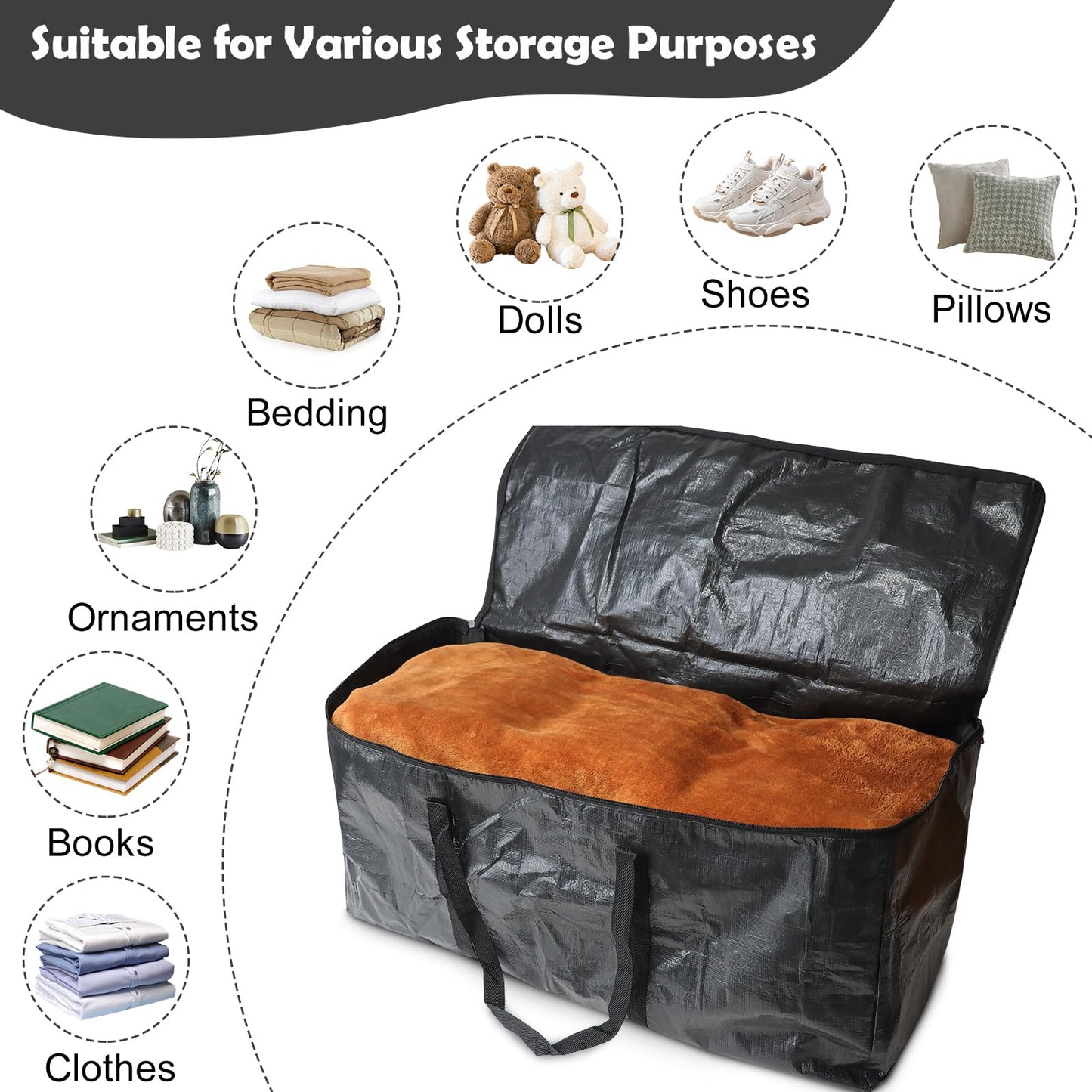 Demao Black Large Moving Bags-6 Pack,Heavy Duty Storage Bag with Handles & Zippers,Foldable Moving Tote Storage Boxs for Clothes,Relocation,College Dorm & Travel Storage-Moving Essentials