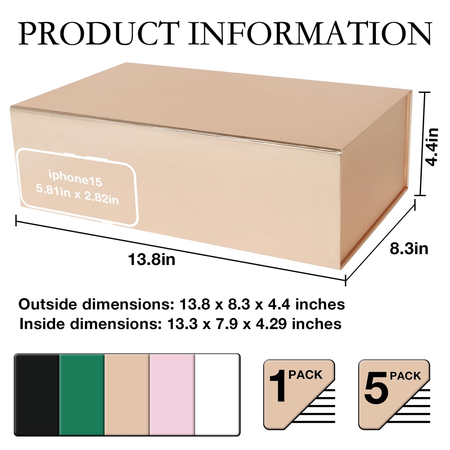 LFBOX Rose Gold Gift Box with Magnetic Lid 13.8x8.3x4.4 in, Bridesmaid Groomsman Proposal Box, Large Rectangle Storage Box 5 Pack