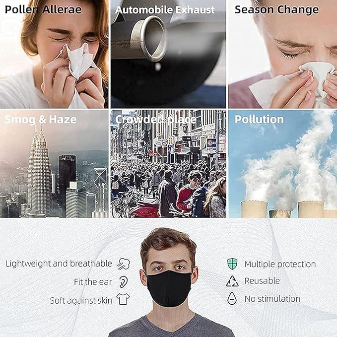 Black Reusable Breathable Cloth Face Protection，Adjustable Washable Male and Women Fashion Face Protection Cover