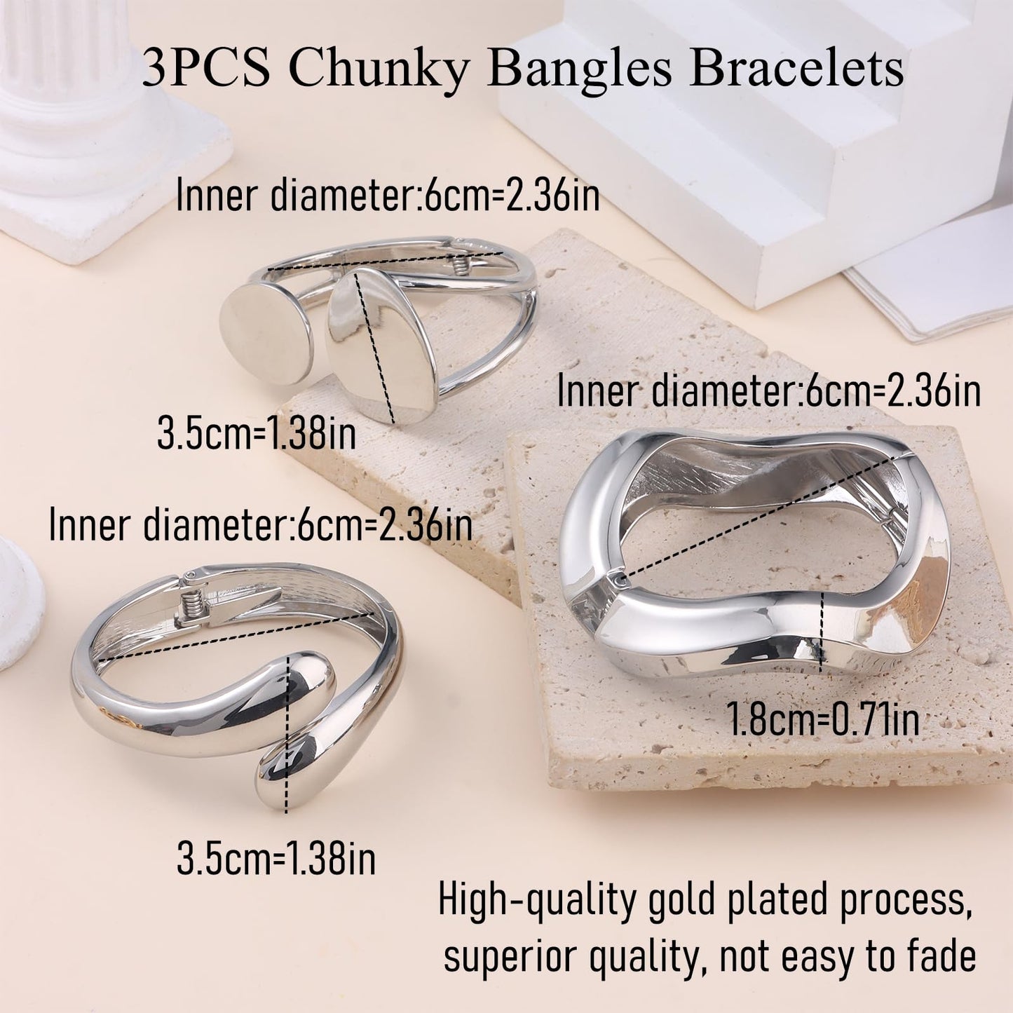 CASDAN Chunky Gold Bangle Bracelets for Women Dainty 14k Gold Plated Twist Hinged Cuff Stackable Bangles Set Trendy Statement Bracelet Stack Fashion Jewelry Gifts