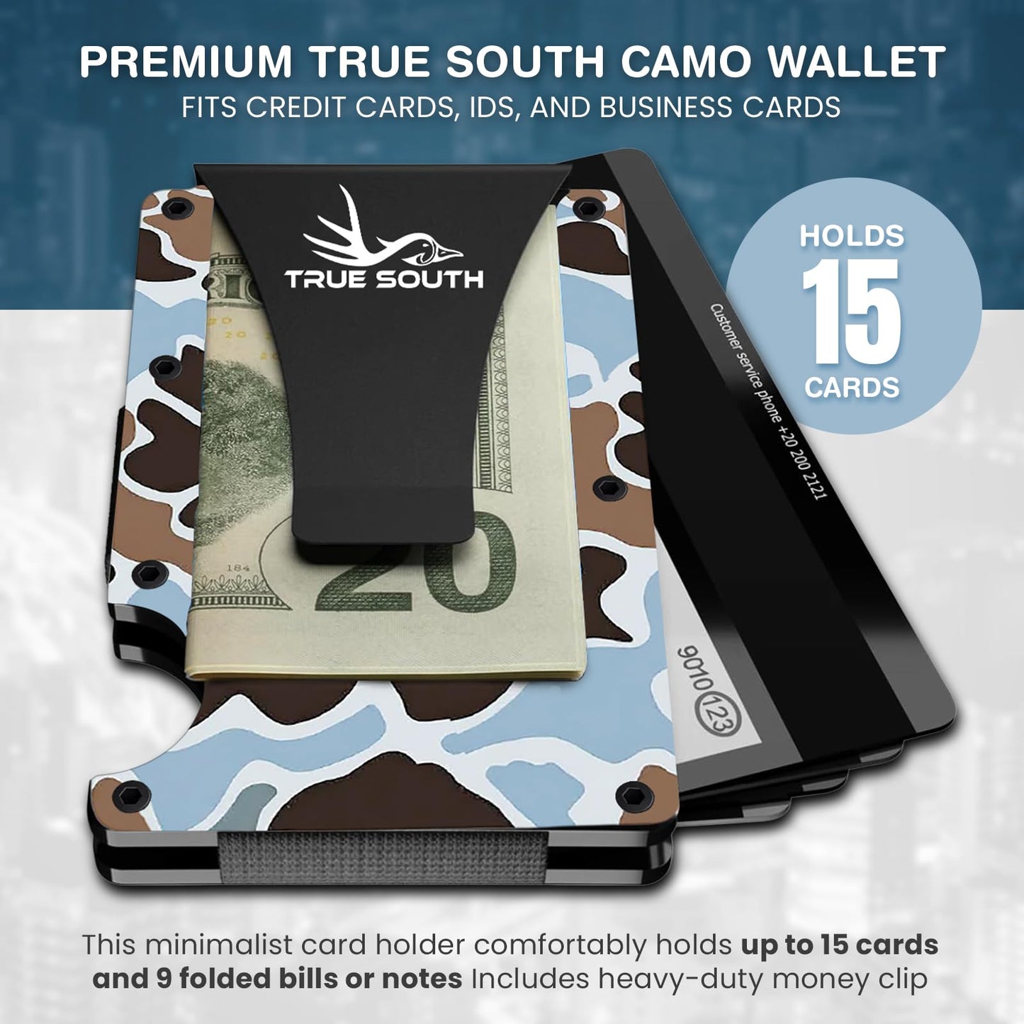 True South RFID Blocking Slim Metal Wallet with Money Clip | Minimalist Alumium Card Holder - Camouflage Front Pocket EDC Wallet for Men, Gift for Him