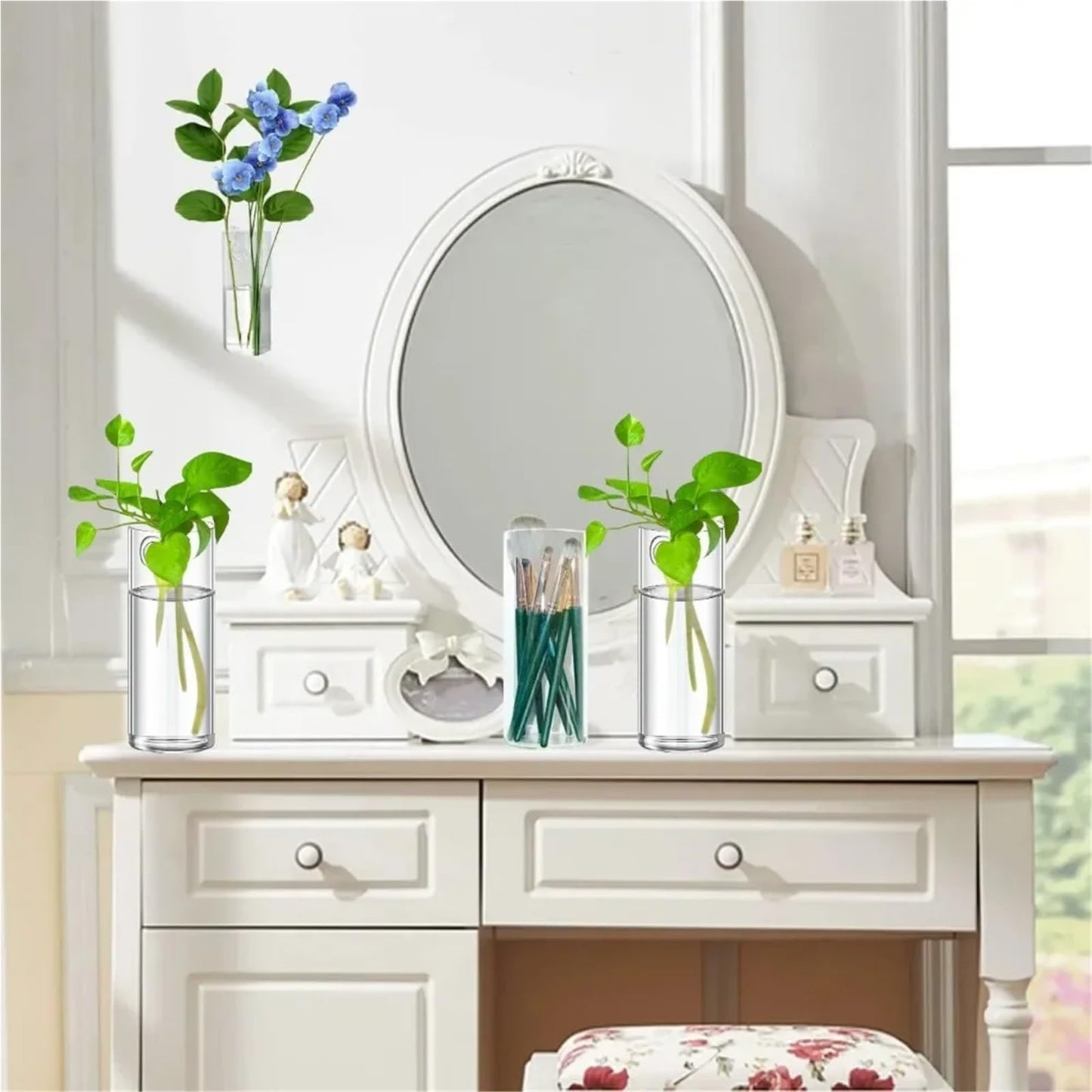 Glass Vase Vase 3Pack Wall Hanging Glass Planters Plant Terrarium Plants Holders Air with Plastic Invisible Traceless Hangers(3Pcs Small)