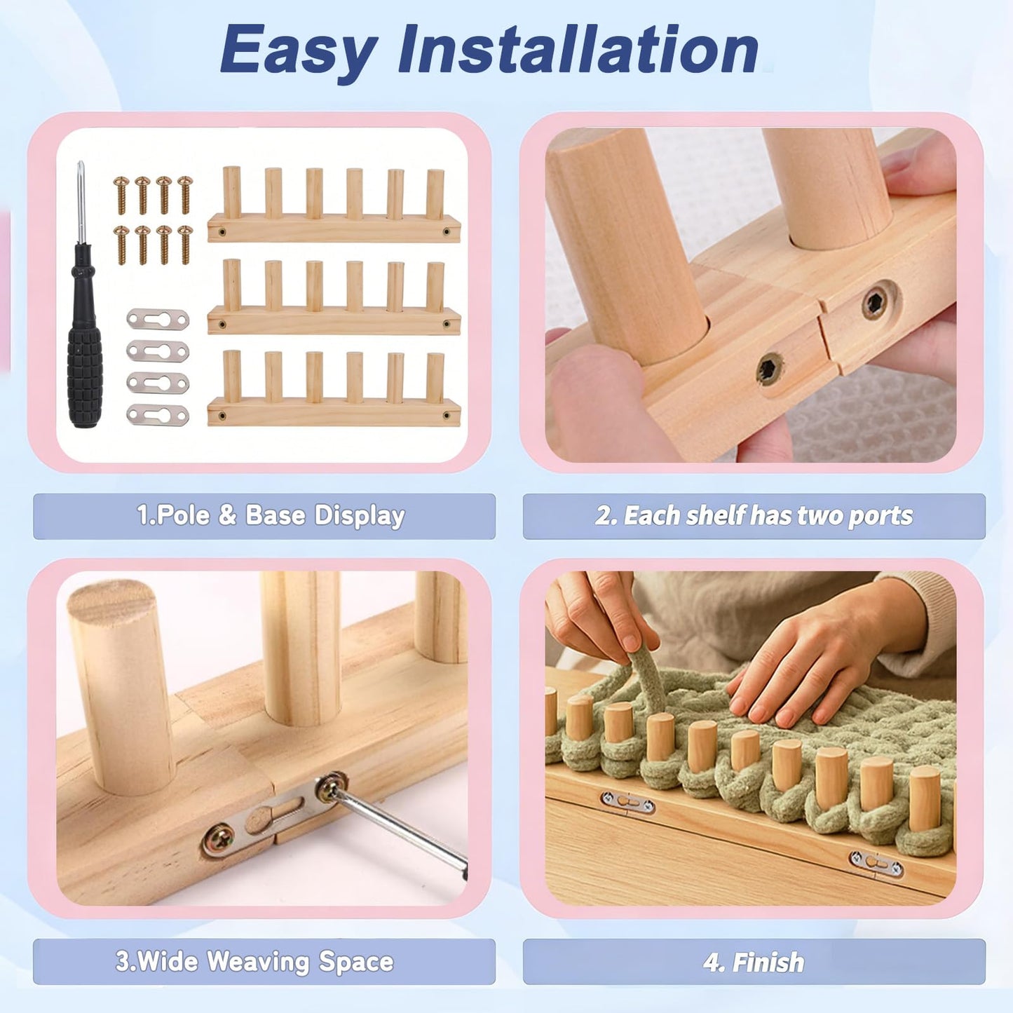 Xiyingcai 35.4" Wooden Chunky Knitting Blanket Loom Kit - Beginner-Friendly Hand Knitting Loom for Chunky Yarn, DIY Blanket Throw Weaving Loom for Adults