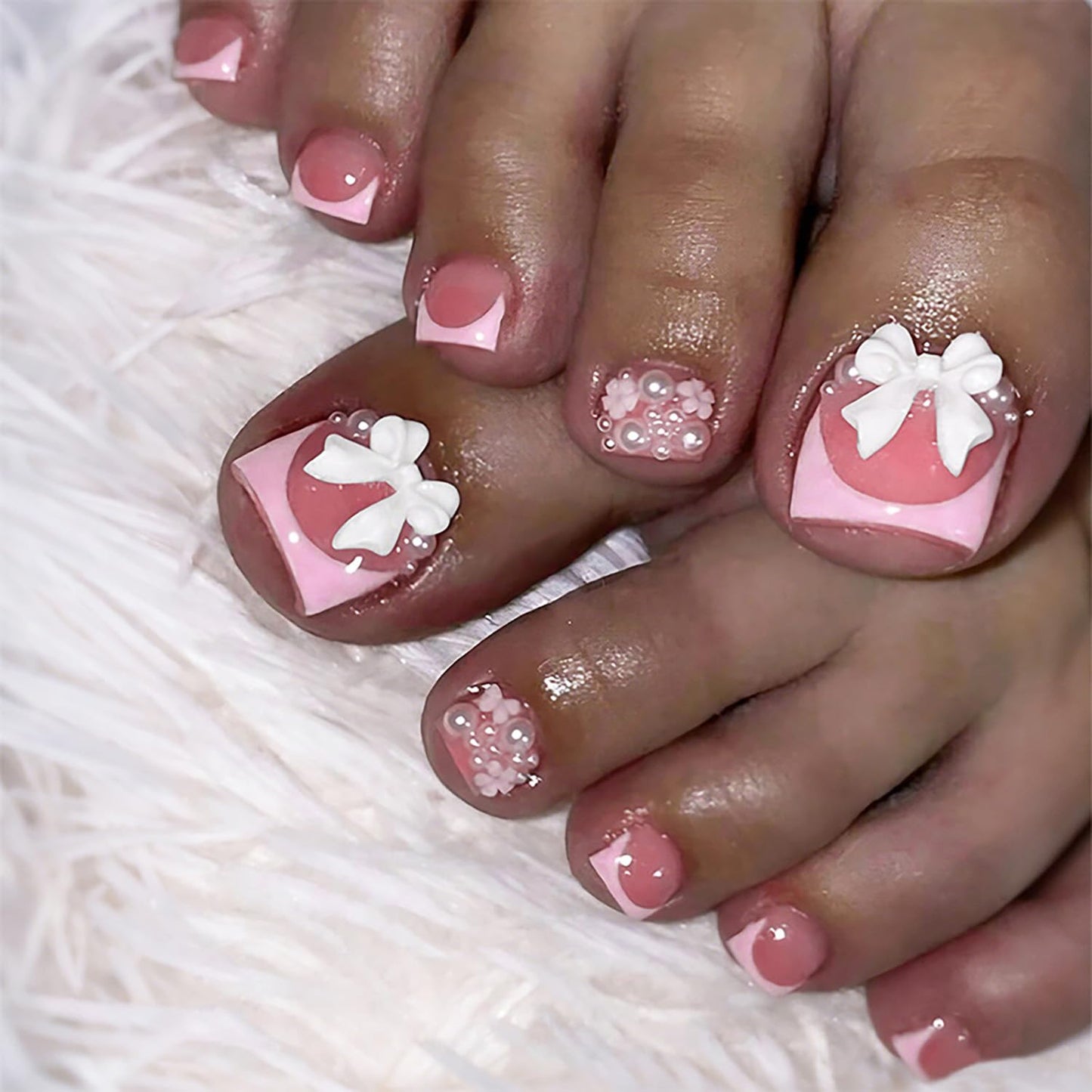 FIEONCIY Press on Toenails with Designs Acrylic Fake Nails for Toe Artificial False Nails with Charms Glue on Toe Nails for Spring Summer Stick on Toenails for Women Girls(XH11233)