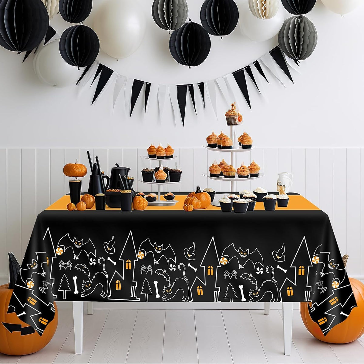 Childom 3 Pack Halloween Tablecloths,Disposable Plastic Tablecloths 54" x 108" Halloween Decorations,Plastic Table Cover for Birthday,Party Supplies,Holiday Table Cloth for Home,Dinner,Indoor,Outside