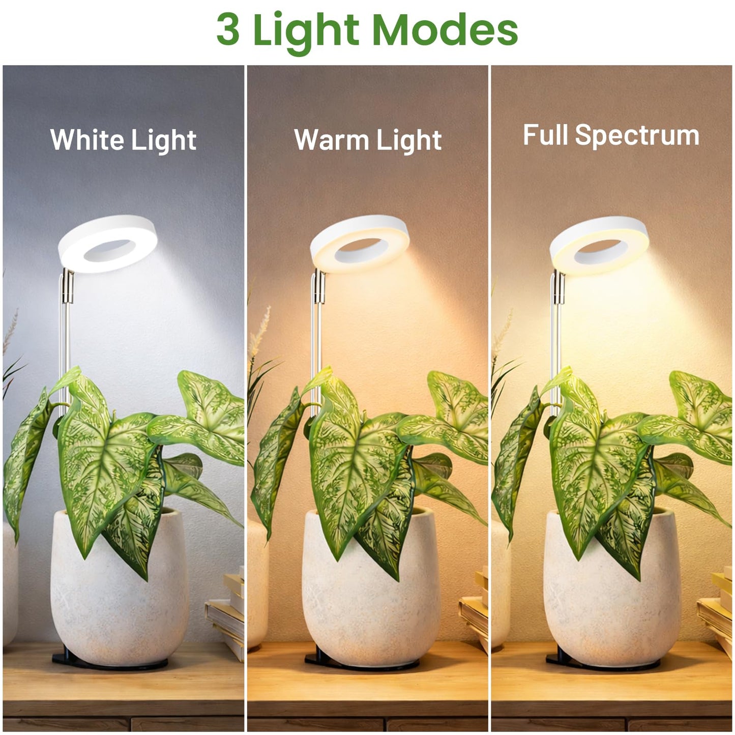 LBW Grow Light for Indoor Plants, Height Adjustable Plant Grow Lamp with Auto On/Off Timer 6/8/12/16H, 3 Colors,5 Dimmable Brightness, for Small Plants, White, 3 Packs