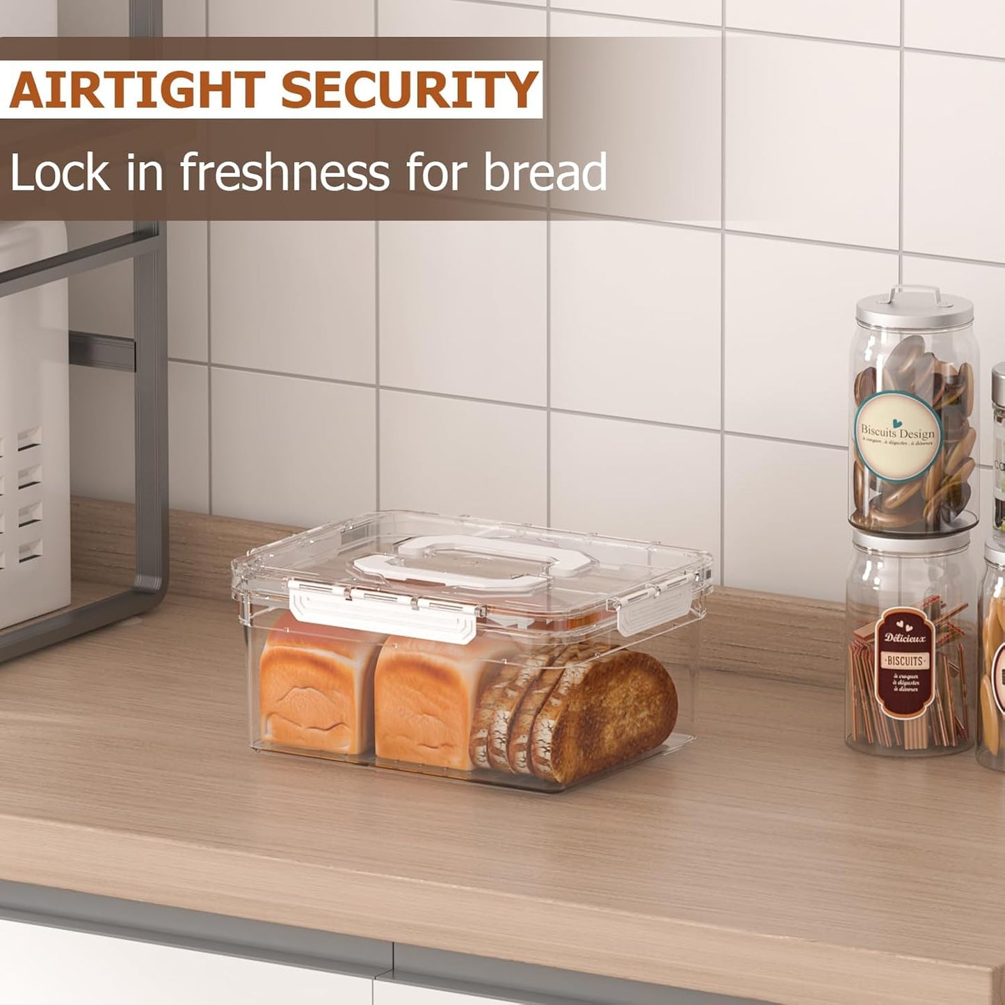 LLMRR Bread Box with Slicer & Ice Chilled Condiment Caddy, Portable Airtight Bread Storage Container with Lid Handle for Kitchen Counter, Bread Keeper for Homemade Bread,Toast, Bagel, Cookies, White