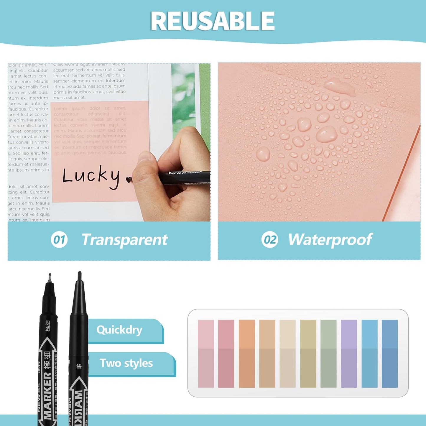 Jutom 39 Pcs Aesthetic Book Annotation Kit Highlighter with Pencil Case Bag Gel Pen Transparent Sticky Note Taking Bible Study College School Supplies(White,Classic Style)