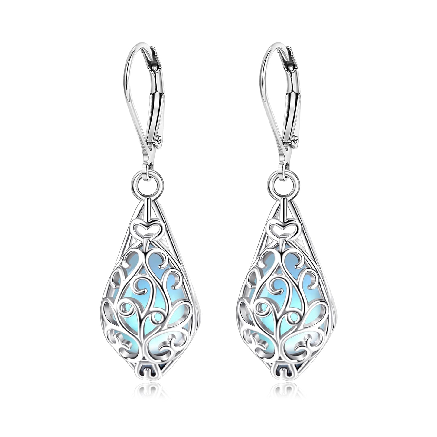 HELORET Moonstone Earrings for Women Filigree Irish Celtic Teardrop Leverback Dangle Earrings for Women