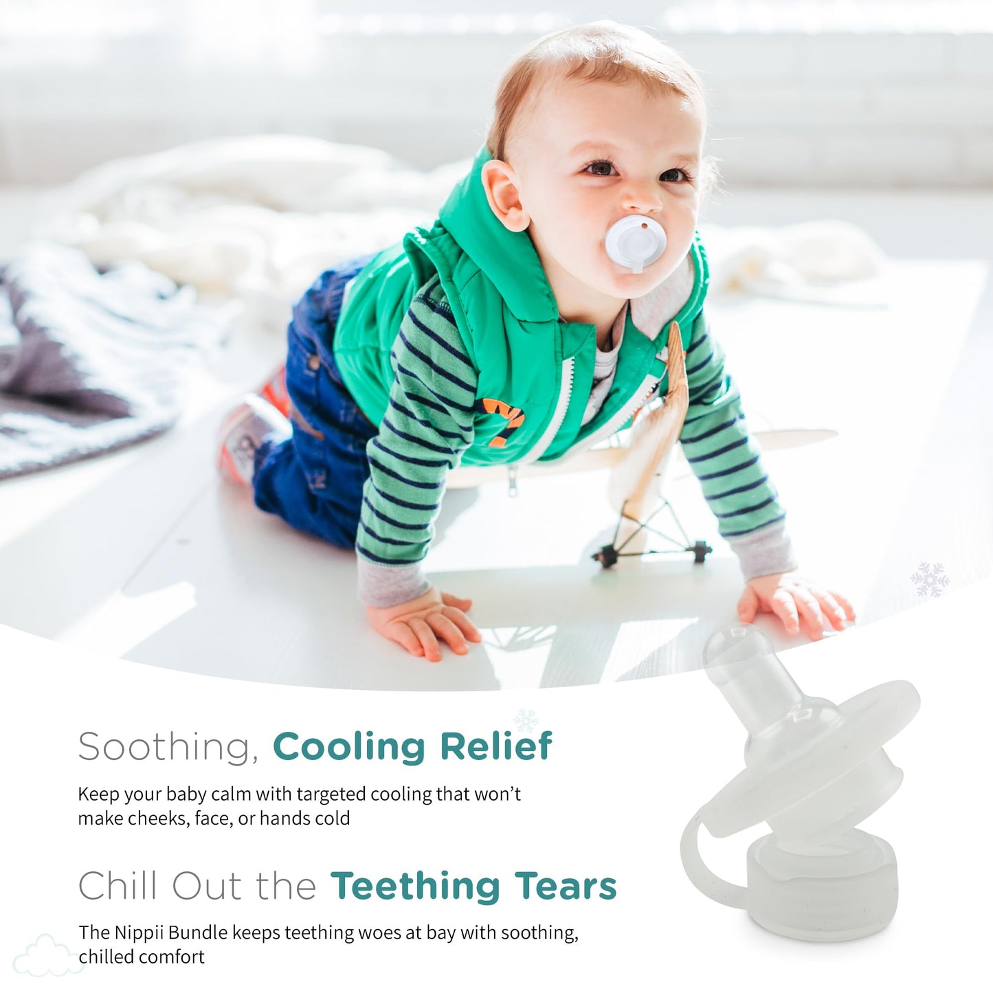 Nippii Freezer Teether Pacifier & Ice Cube Tray - Soft Silicone Freezable Teething Paci for Baby Teething Relief - Cold Teething Toy for 0-9 Months - BPA Free, Medical Grade & Easy to Clean