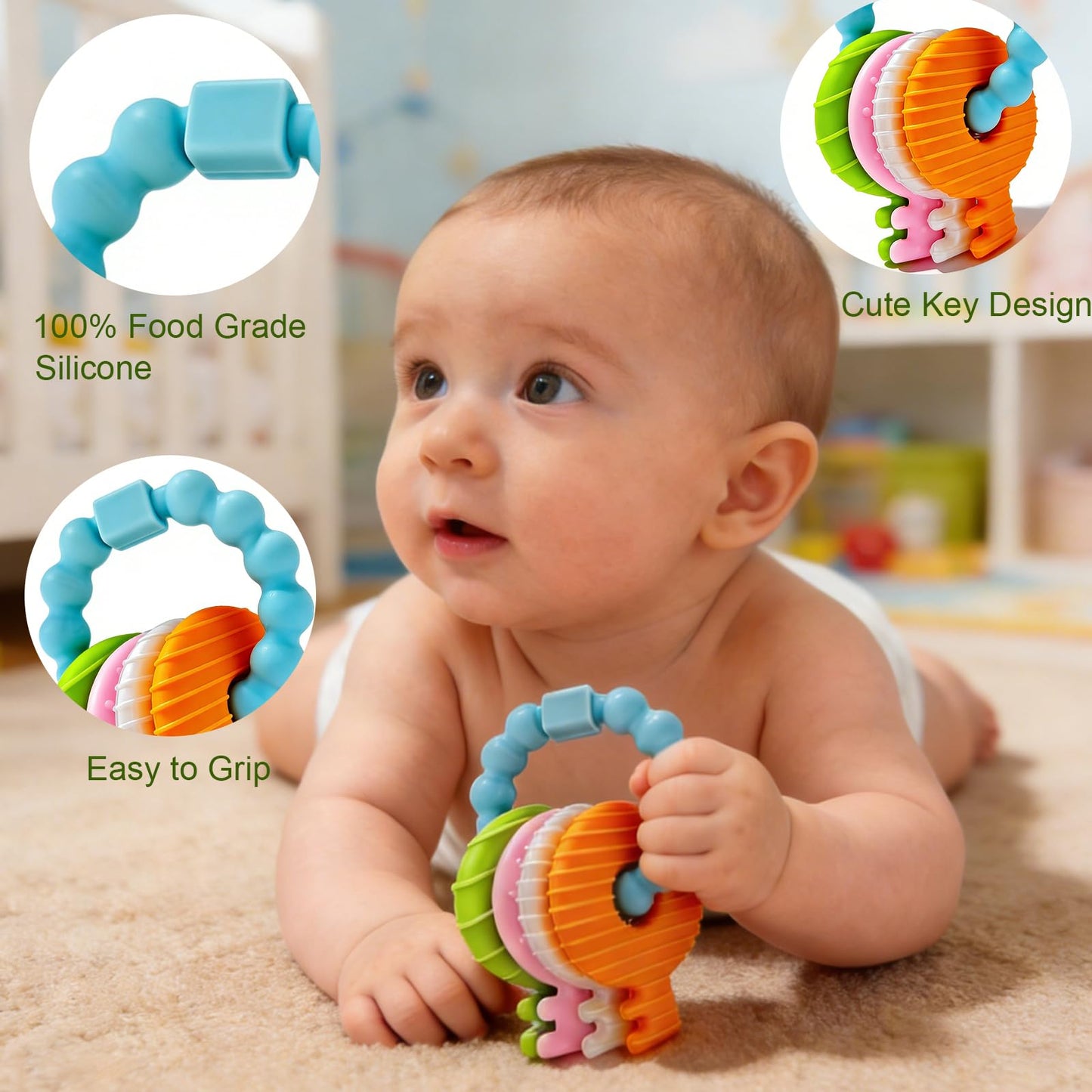 YAPROMO Baby Silicone Teething Keys Toy, Cute Key Ring Shape Chew Toy, Perfect First Easter Basket Stuffers for Babies 3-18 Months