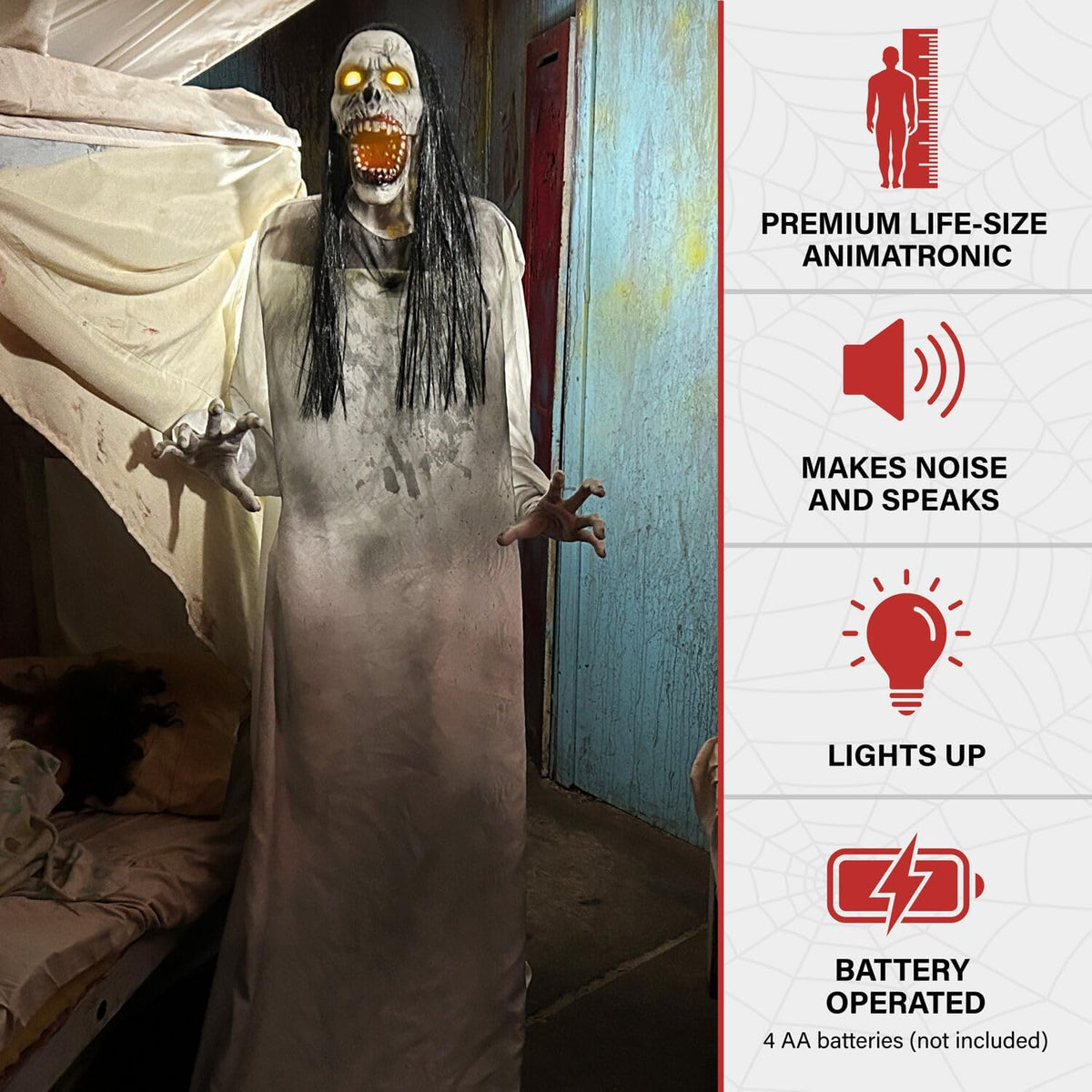 Haunted Hill Farm 5.9 ft. Animatronic Lurching Woman by Tekky, Halloween Animatronic, Scary Indoor House Prop & Decoration, Creepy Occult Horror Decor with Motion-Activated Lights & Sound, Life-Size