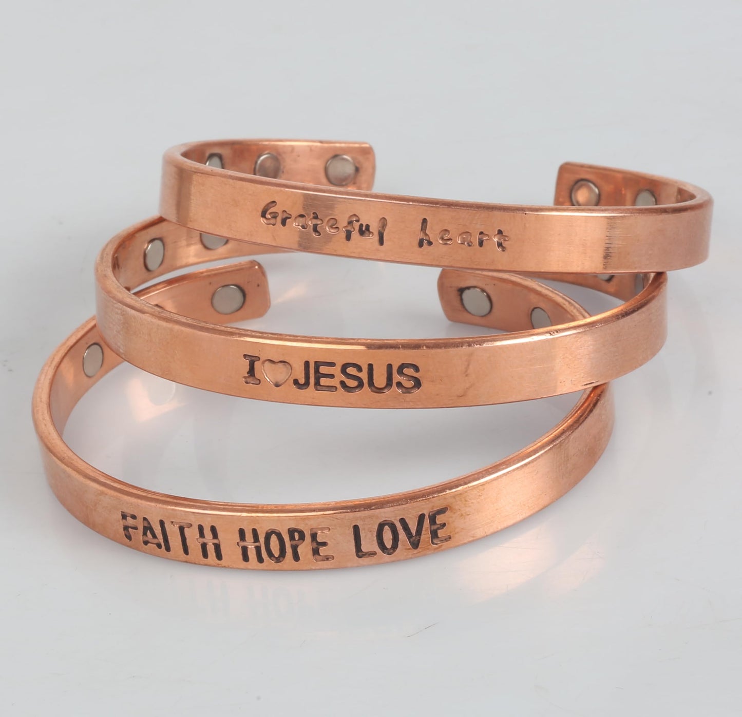 Touchstone copper bracelets | gift for men women |adjustable 100% pure solid real magnetic jewelry | handmade bracelet set combo | rope braided tibetan bangles. Set of 3 different messages engraved.