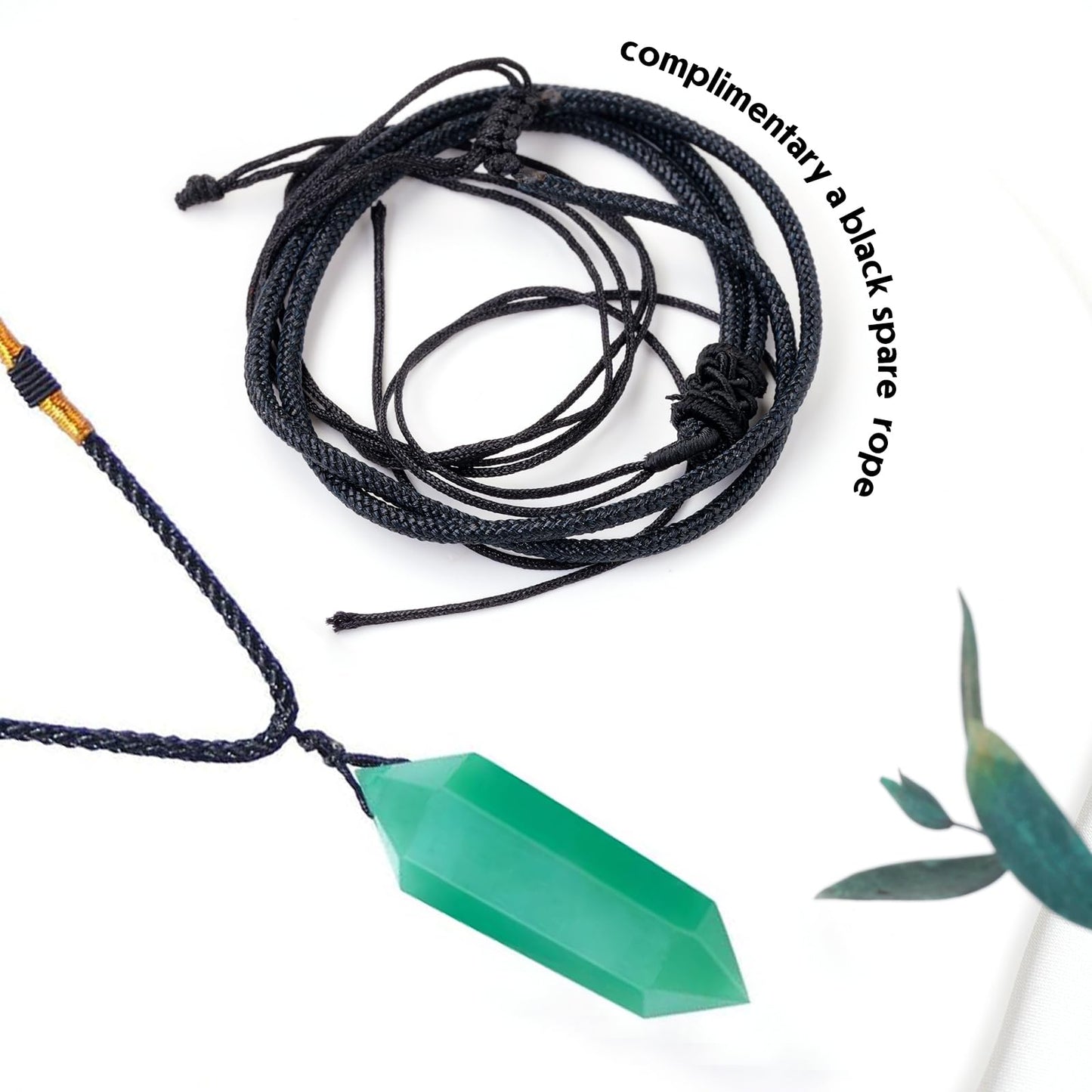 Runyangshi Green Aventurine Healing Crystal Pendants, Double Pointed Natural Crystal Quartz Necklace 6 Faceted Chakra Crystal Wand Stone