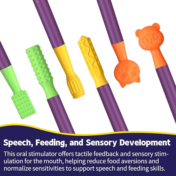 Oral Sensory Stimulation Kit with 6 Soft Textured Heads for Speech Therapy & Feeding Support, Muscle Strength & Phonation Improvement - Purple