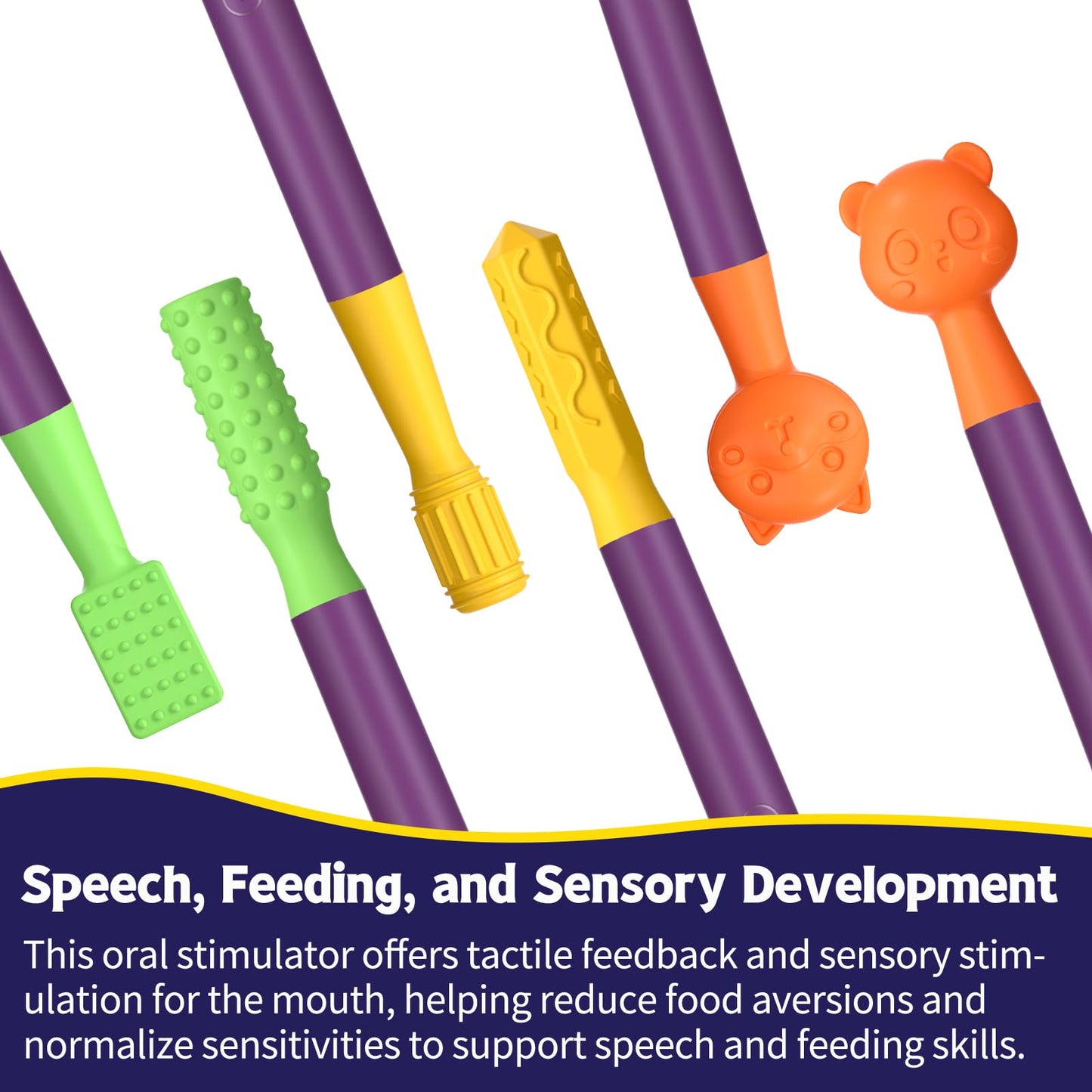 Oral Sensory Stimulation Kit with 6 Soft Textured Heads for Speech Therapy & Feeding Support, Muscle Strength & Phonation Improvement - Purple