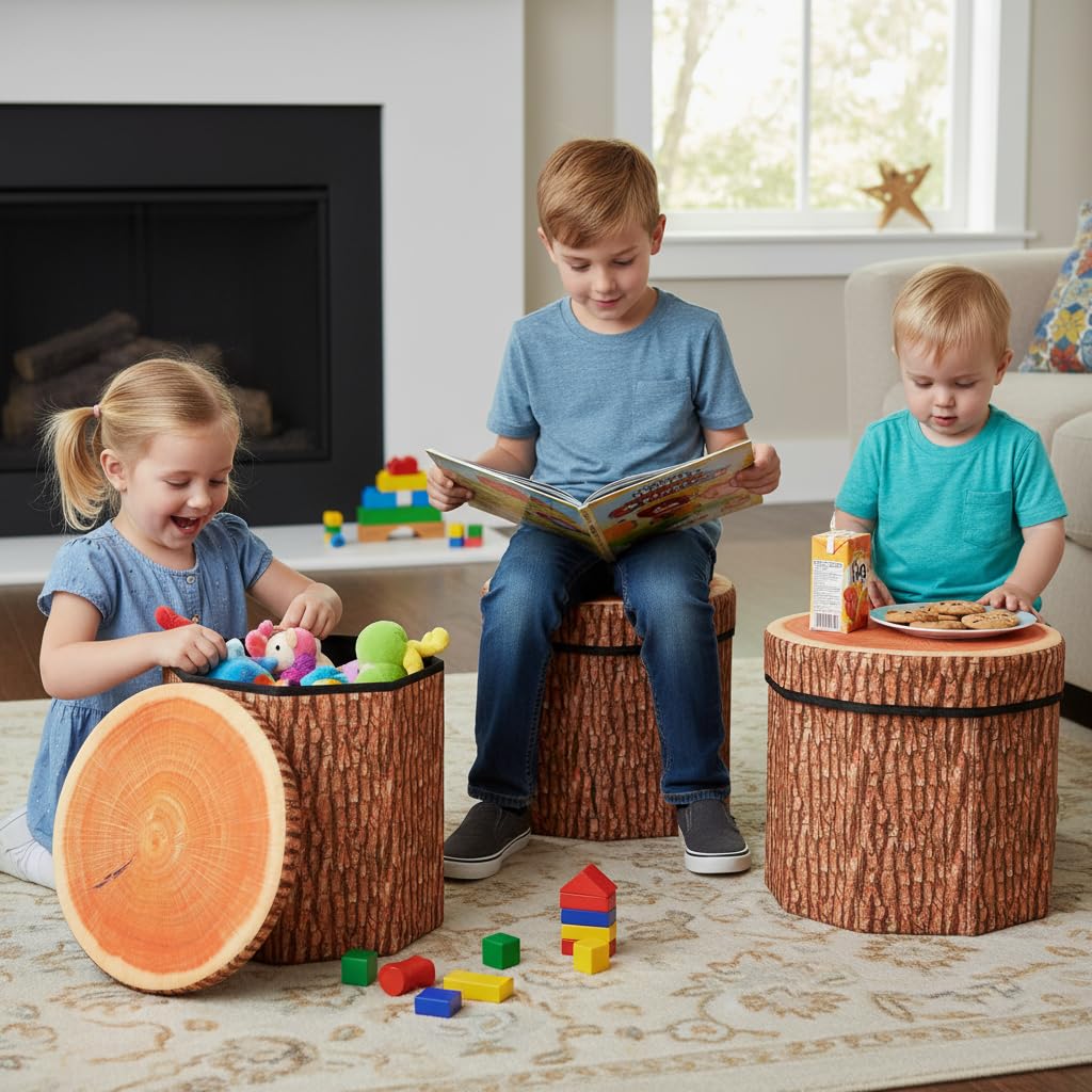 KwongKwongRom Tree Stump Storage Stool,Multifunctional Toy Storage Box,Tree Stump Stool, Forest Decor,Tree Stump Stool