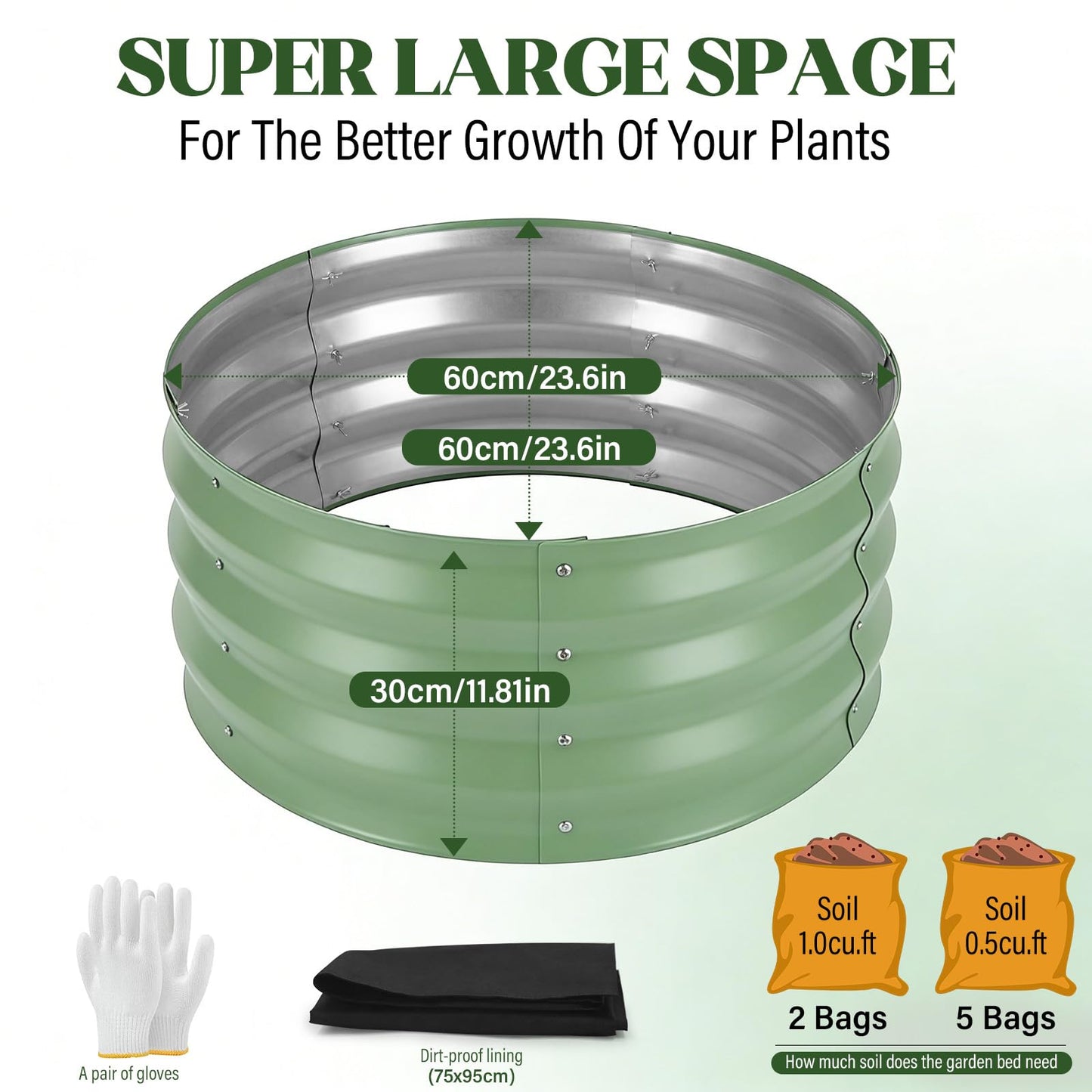 Cycayit Round Metal Raised Garden Bed 2 Pack with Fabric Liners, 2 ft × 2 ft × 1 ft, Outdoor Planters for Backyard, Patio & Garden (sage Green)