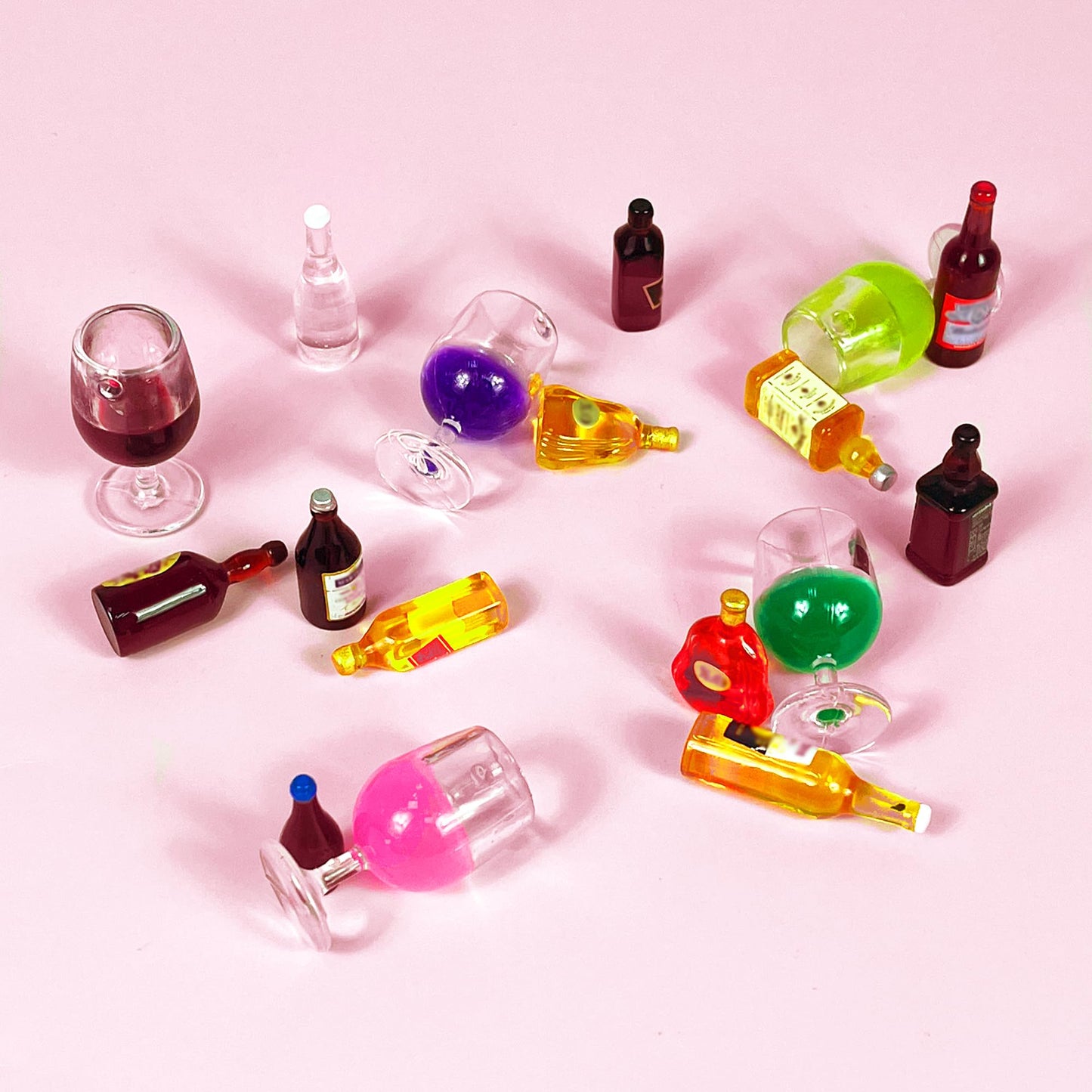 Mini Wine Bottles Cake Toppers With 12 Mini Wine Bottles 5 Mini Wine Glasses 1 Toilet 1 Beauty Doll for Celebrating Birthday Party (Brown)