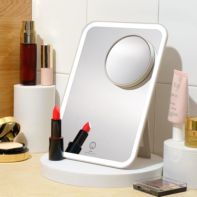 stylPro Glow and Go Travel Mirror - Makeup Mirror with Lights Perfect for Hair Styling - USB Rechargeable - with Protective Sleeve - 1 pc