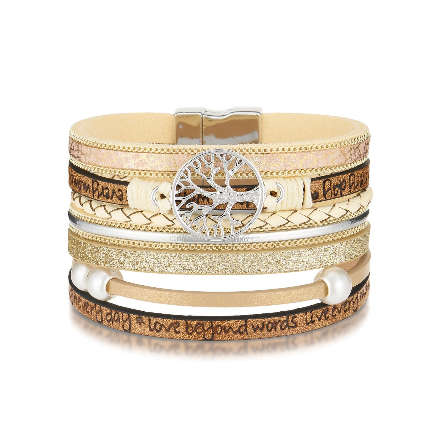 QIUTIMIY Leather Bracelets for Women Trendy Boho Cuff Bracelet Layered Bangle with Clasp Hand Wrist Jewelry Western(Style 5-Gold)