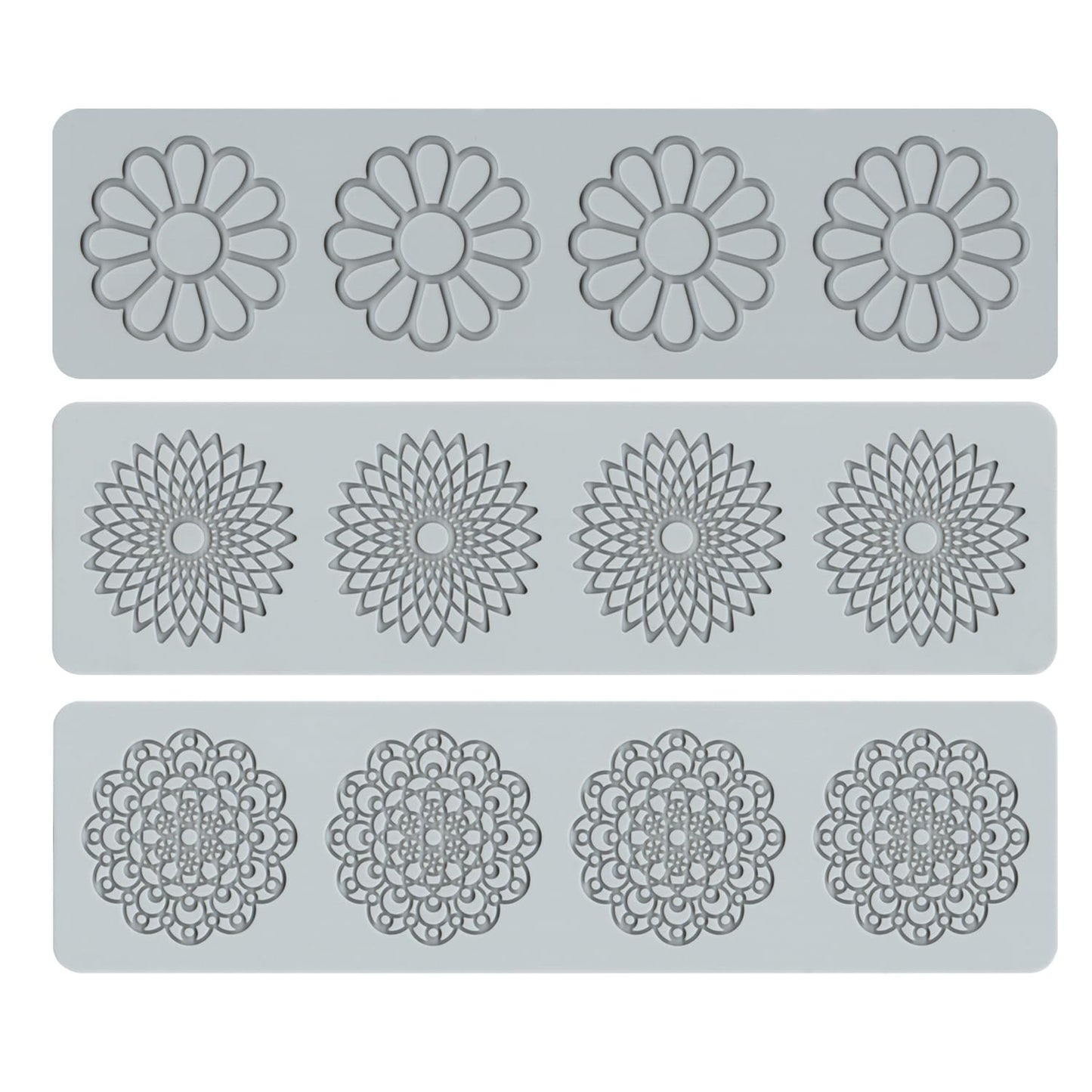 Embossing Lace Fondant Molds, Multi Circle Flowers Lace Mat Wedding Cake Decoration Tool, Rattan Shaped Cupcake Mat Silicone Molds Set of 3