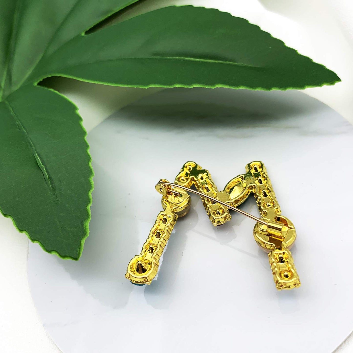 XGALBLA Letters M Plated Metal Stone Clear Colorful Crystal Lapel Pin Brooches Collar(Gold Tone)