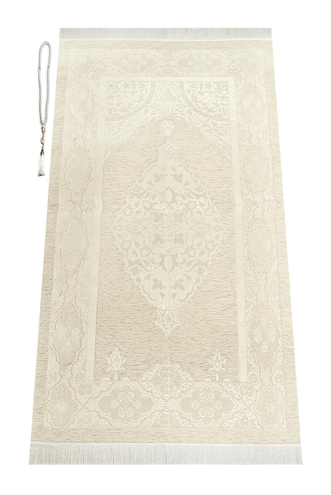 ihvan online Muslim Prayer Rug Set, Islamic Dowry Gift Box for Men & Women, Shawl, Kufi Hat, Digital Beads Counter, Quran Gift, Elegant Islamic Gifts Set for Ramadan & Eid & Wedding, White