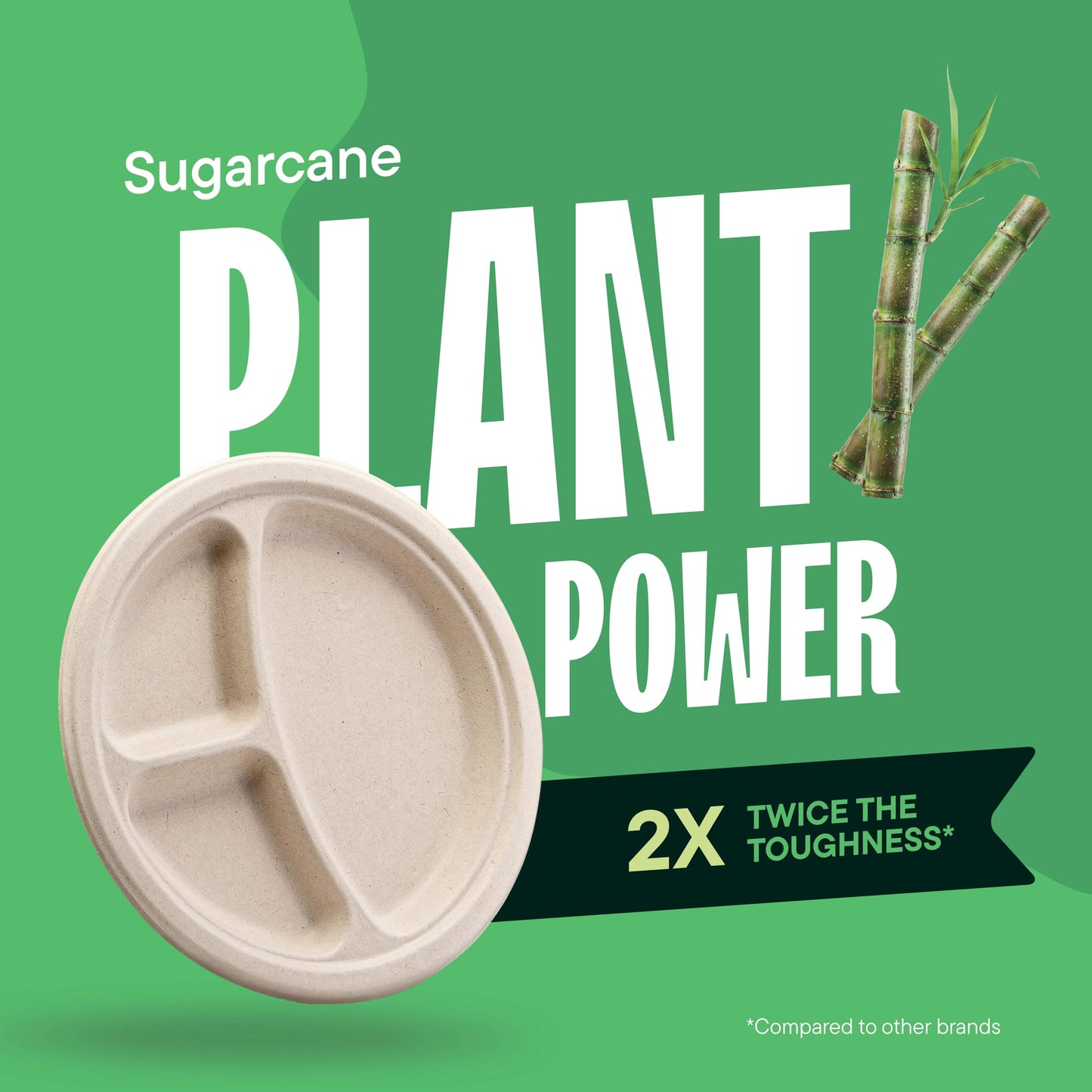 100% Compostable, 3 Compartment, Disposable Paper Plates [125-Pack] - {PFAS Free} - {BPA Certified} - [9 Inch] Heavy Duty Biodegradable Bagasse Sectional Lunch Trays + Dividers - Divided Platte Tray