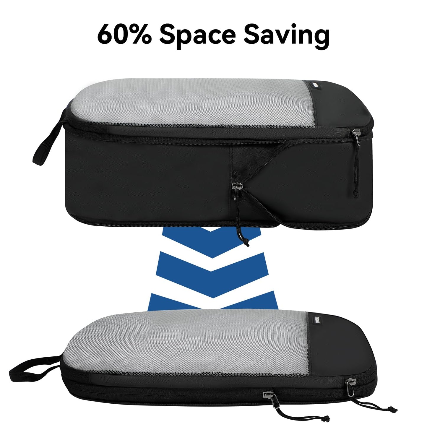 Voova 6 Set Compression Packing Cubes, Travel Accessories Expandable Packing Organizer Bags Set for Carry on Suitcase, Durable Luggage Packing Cubes for Travel Essentials, Black