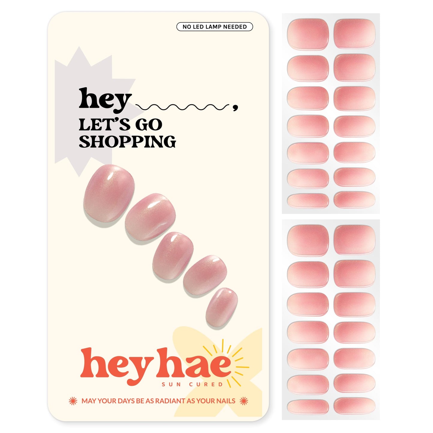 Heyhae Semi Cured Gel Nail Strips | No LED Lamp Needed | Glitter, Pink, Spring | Easy Apply & Remove, Salon Quality | Includes 28 Strips, 1 Prep Pads, Nail File & Wooden stick - Hey, Let's Go Shopping