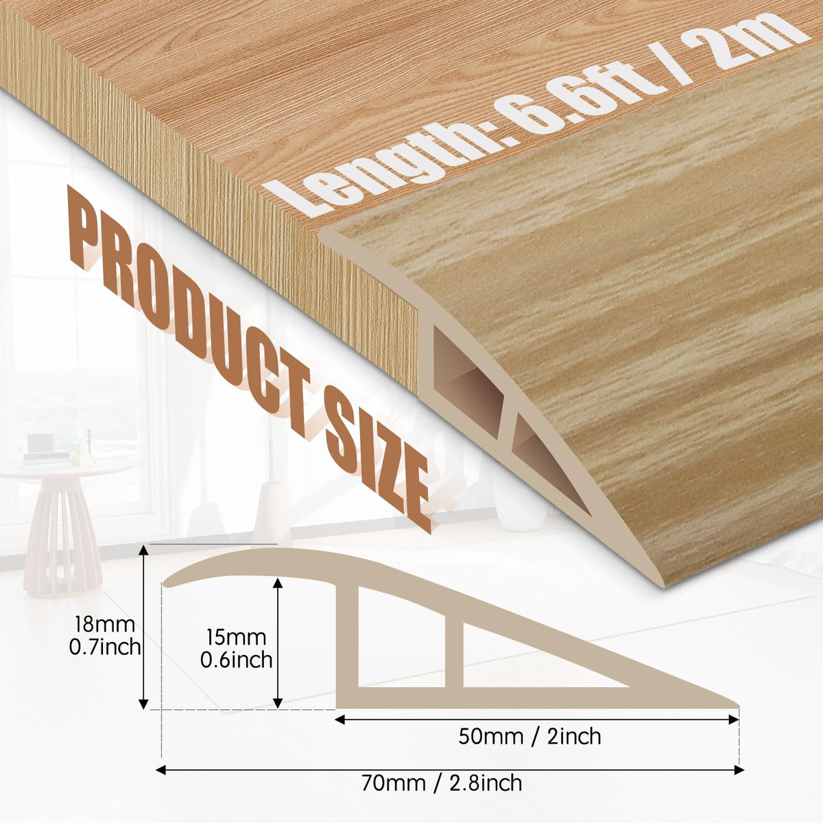 Floor Transition Strip Door Threshold 78" Floor Transition Reducer Trim on The Edges Threshold Strip Self Adhesive Suitable for Doorways (7 Foot)