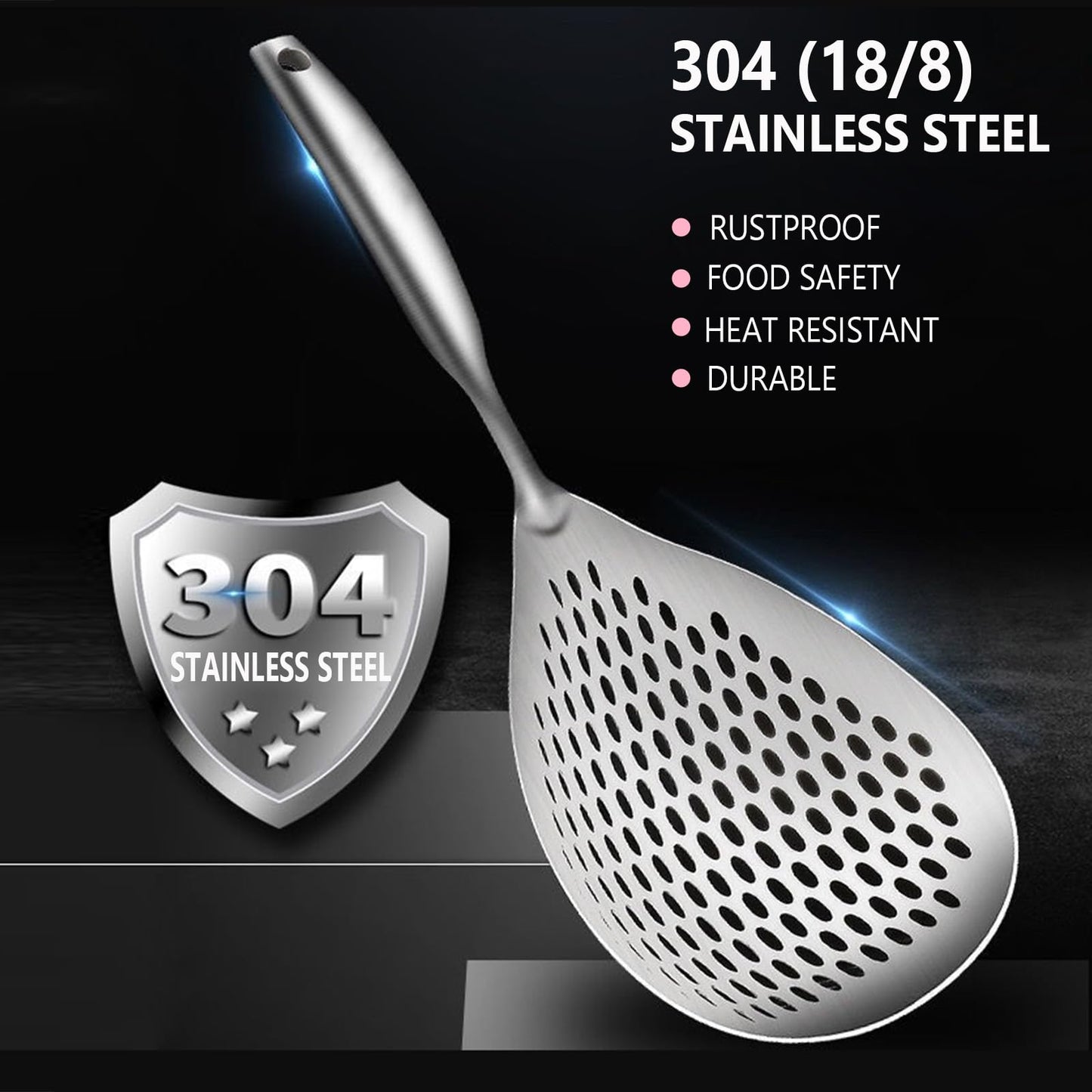 KAYCROWN Skimmer Slotted Spoon, 2 Pack Stainless Steel Pasta Spider Strainer Ladle for Frying and Cooking, Frying Strainer Spoon, Kitchen Cooking Skimmer Colander