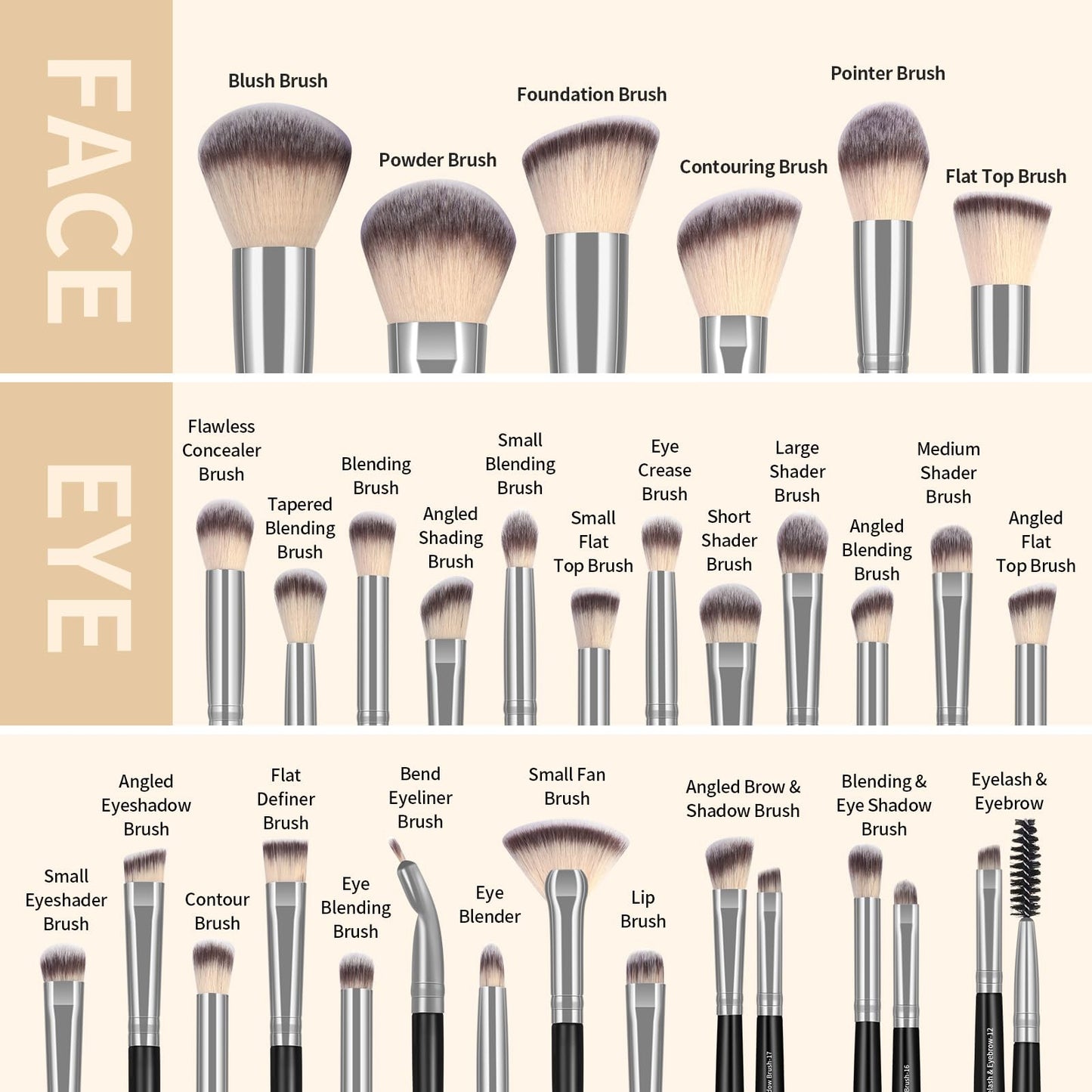 MAANGE Makeup Brush Set 51 PCS Professional Makeup Brushes for Foundation Powder Concealers Eye shadows Blending Blush Travel Make up Brush Kit (Black Silver)
