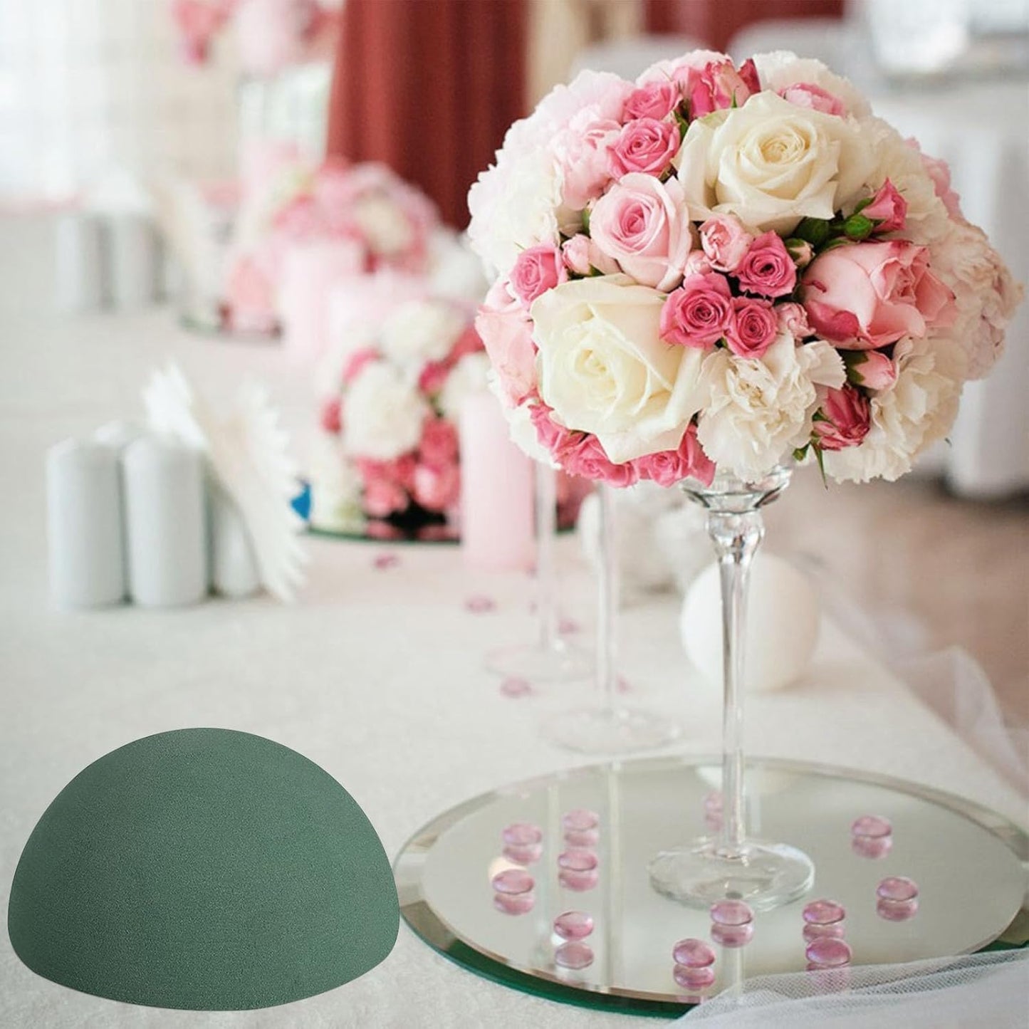 STEFORD 4 PCS Half Ball Floral Foam, Round Floral Dry Foam Blocks Green Flower Styrofoam for Fresh and Artificial Flower Arrangements (5.5 X 2.8 Inches)