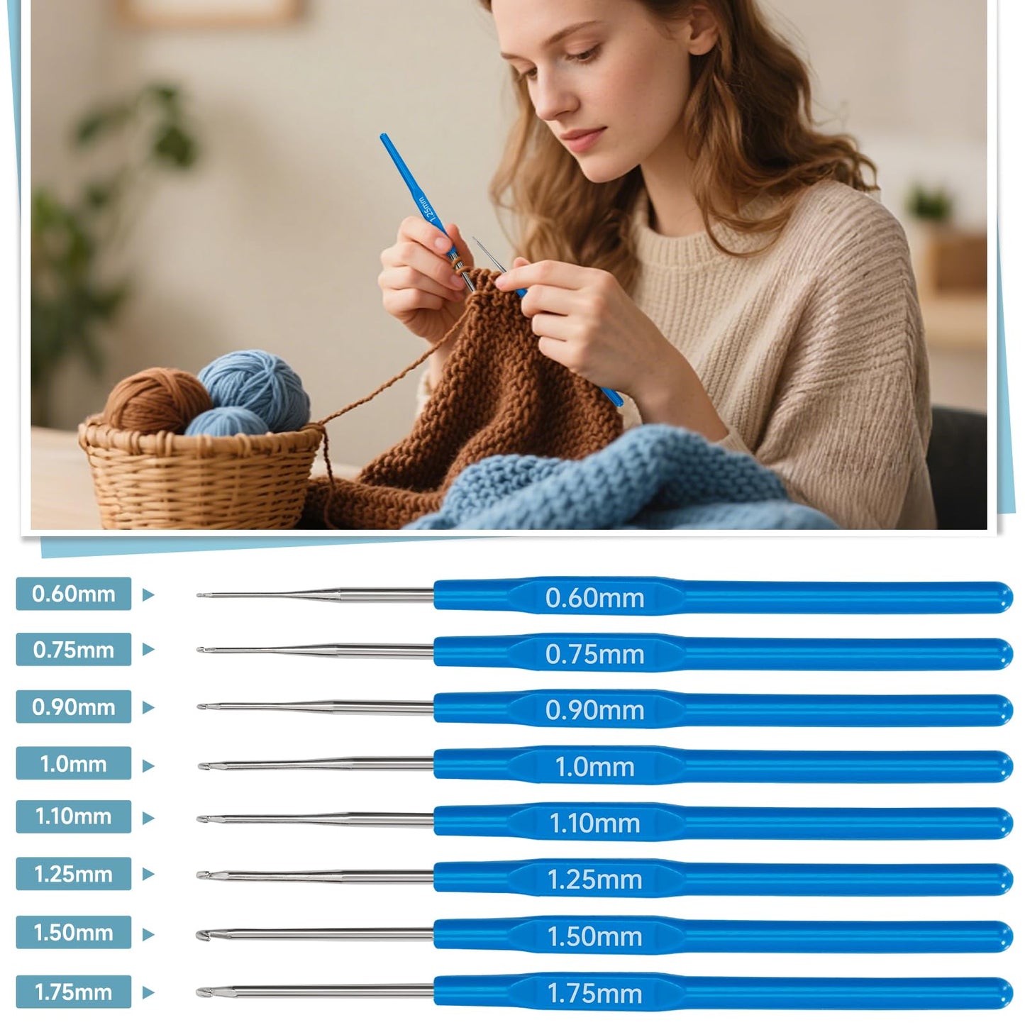 GMAK 59 PCS Crochet Kit for Beginners Adults, Crocheting Sets Include Yarn, Hooks and Tools, Portable Crochet Starter Kit for Making Variety Projects Crocheting Supplies, Blue Flamingo