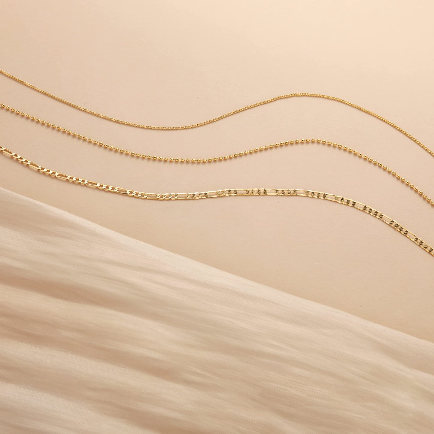 Freekiss Layered Gold Necklace for Women - 14K Gold Filled Herringbone, Stackable Cuban Figaro Beaded Link Chain, Dainty Gold Choker